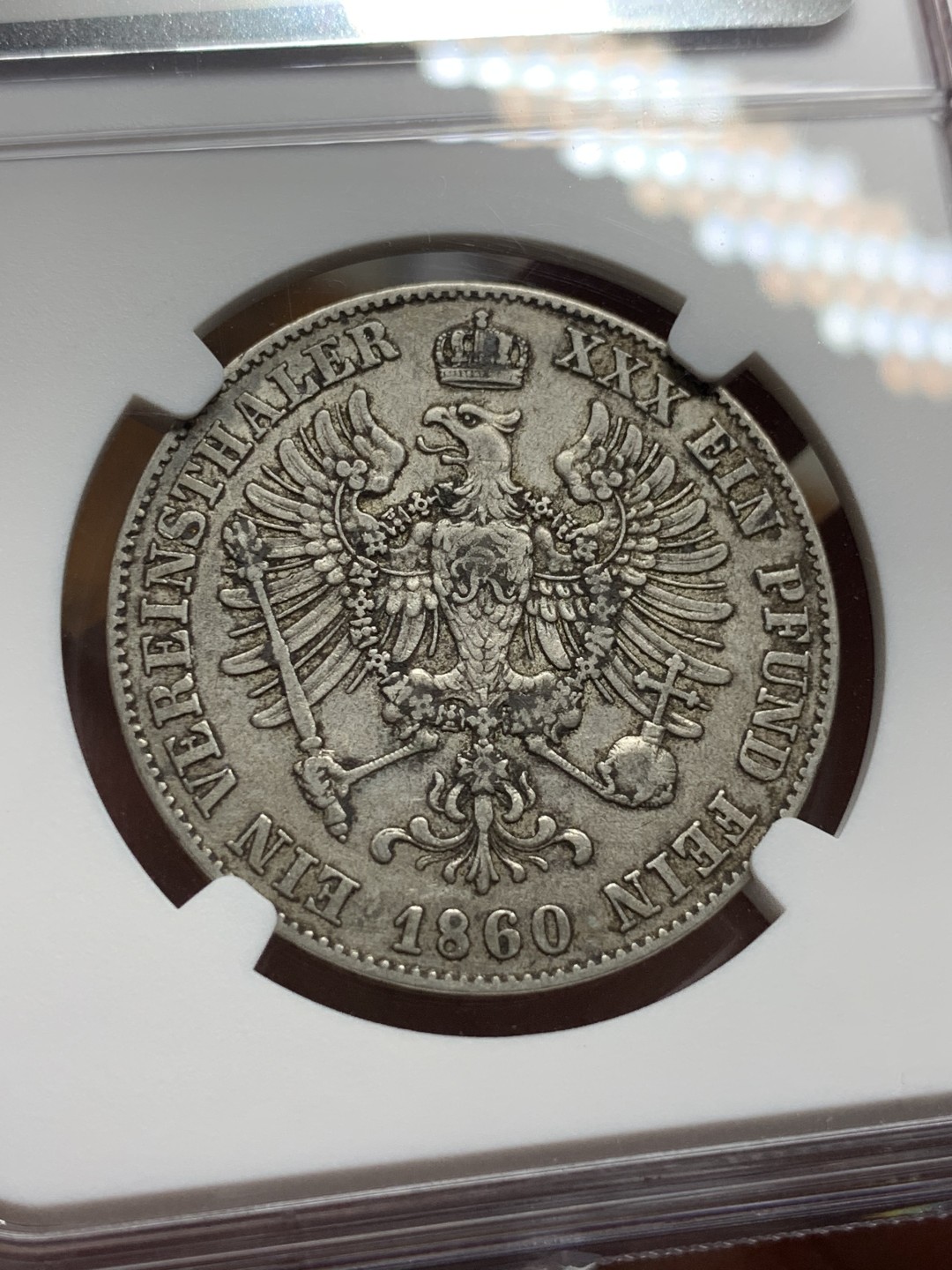 《竞宝斋》第106场-周日，周一 2场连拍（全场包邮） NGC-AU50 德国普鲁士 1860年 洋葱头1泰勒大银币 原味好品