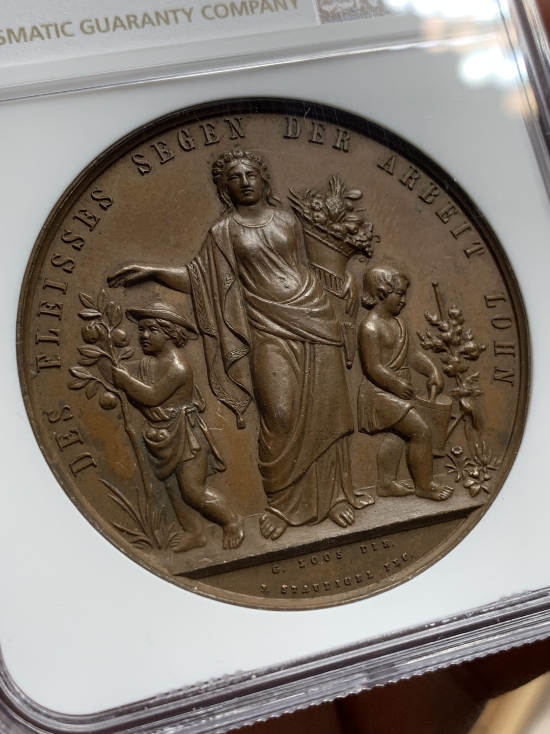 《竞宝斋》第106场-周日，周一 2场连拍（全场包邮） NGC MS64BN 德国农业大赛奖章约1850前后 巧克力色 方寸之间 细节极其丰富