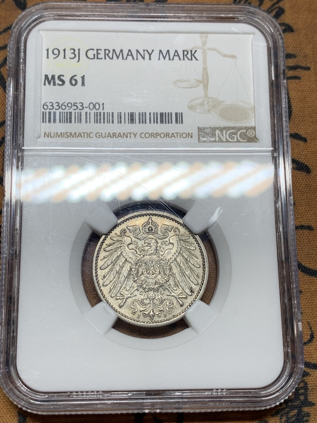 《竞宝斋》第106场-周日，周一 2场连拍（全场包邮） NGC-MS61 德国1913J 马克银币 黄油光 1马克中的小特年 2010年HA有一枚62拍了74刀  63分书价400刀