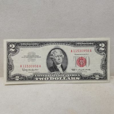 爱淘收藏麦稀奇专场首拍，包邮无押无佣金. - 美国1963年红库印AA冠2美元政府券