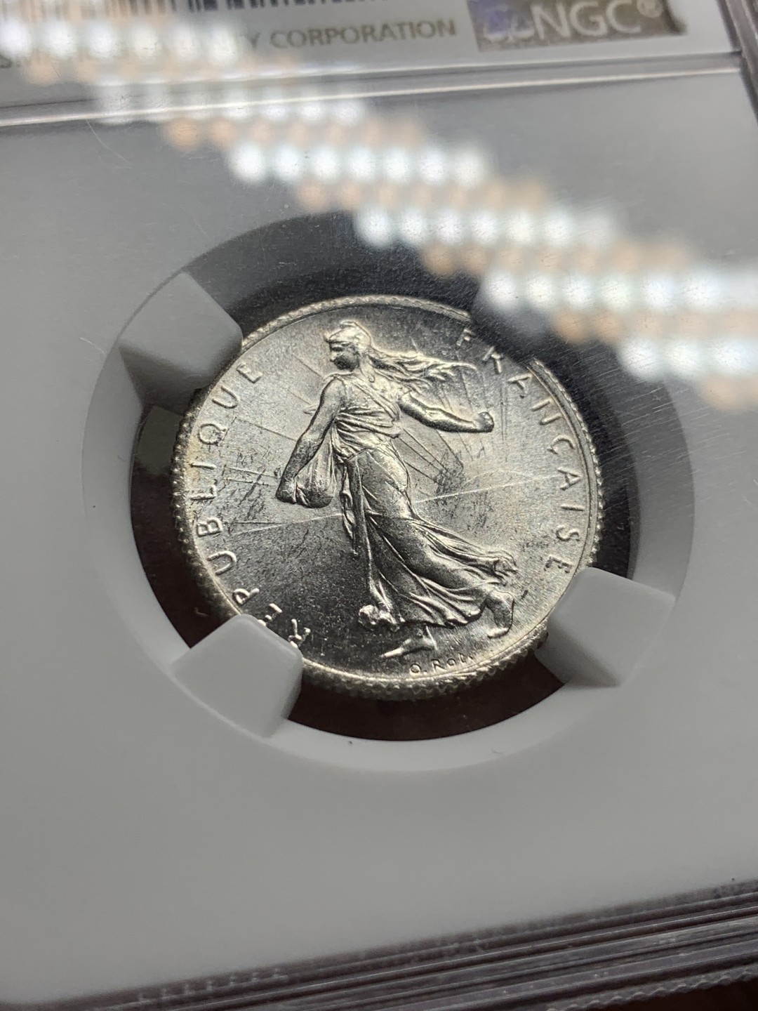 《竞宝斋》第106场-周日，周一 2场连拍（全场包邮） NGC MS62 法国1919 1法郎 银币 播种女神 罗蒂 经典款