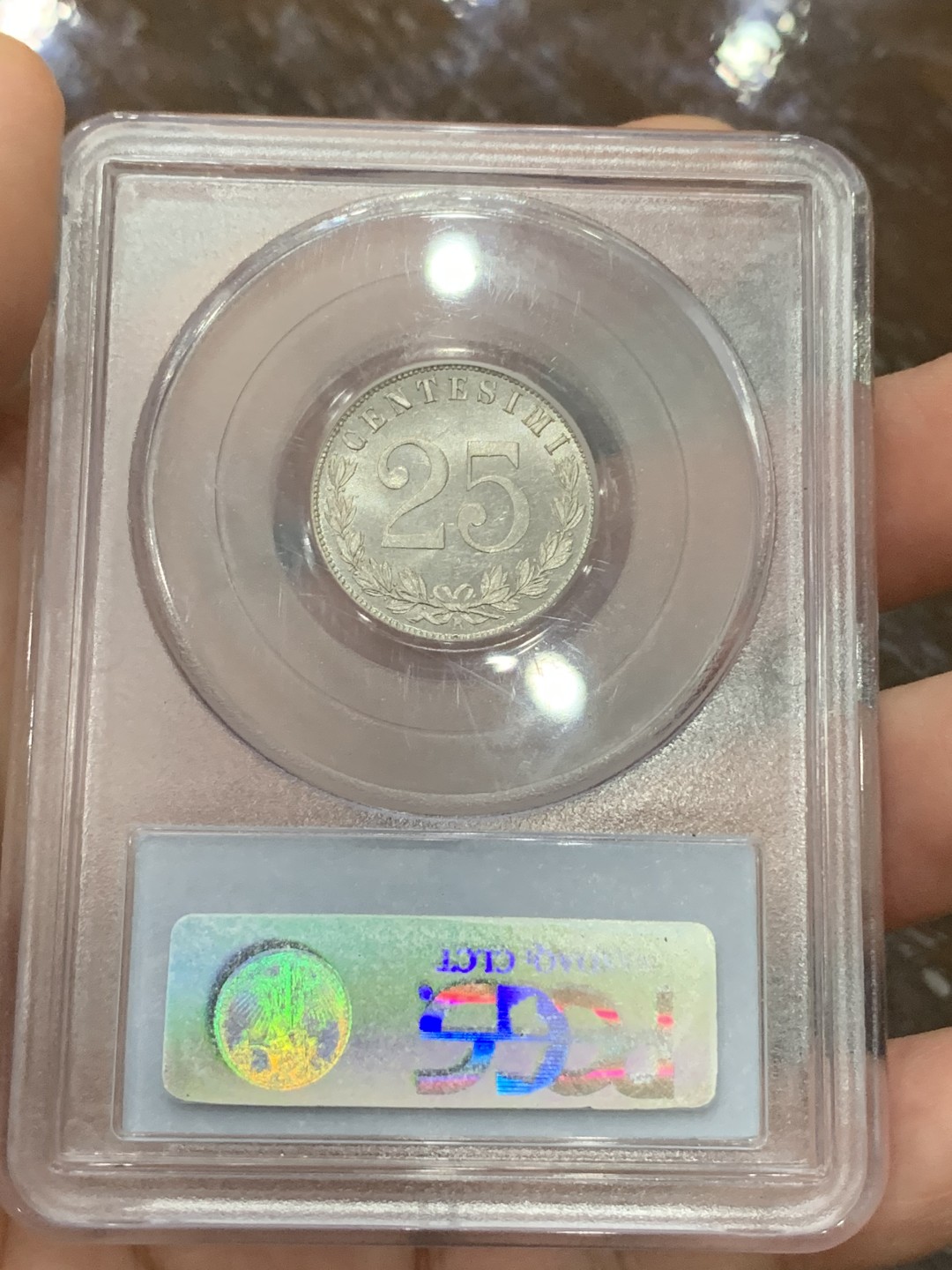 《竞宝斋》第106场-周日，周一 2场连拍（全场包邮） PCGS MS63 意大利王国 1902年 25分 镍币 老盒严评 稀少
