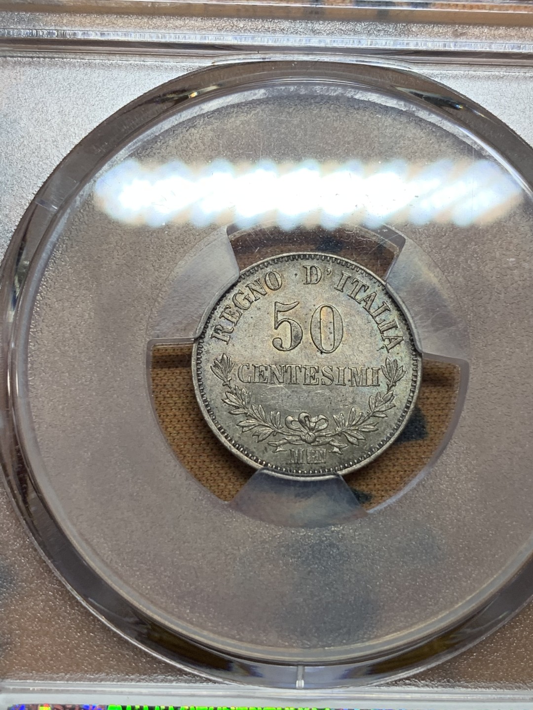 《竞宝斋》第106场-周日，周一 2场连拍（全场包邮） PCGS MS62 意大利 1863年 埃曼纽尔二世50分 银币