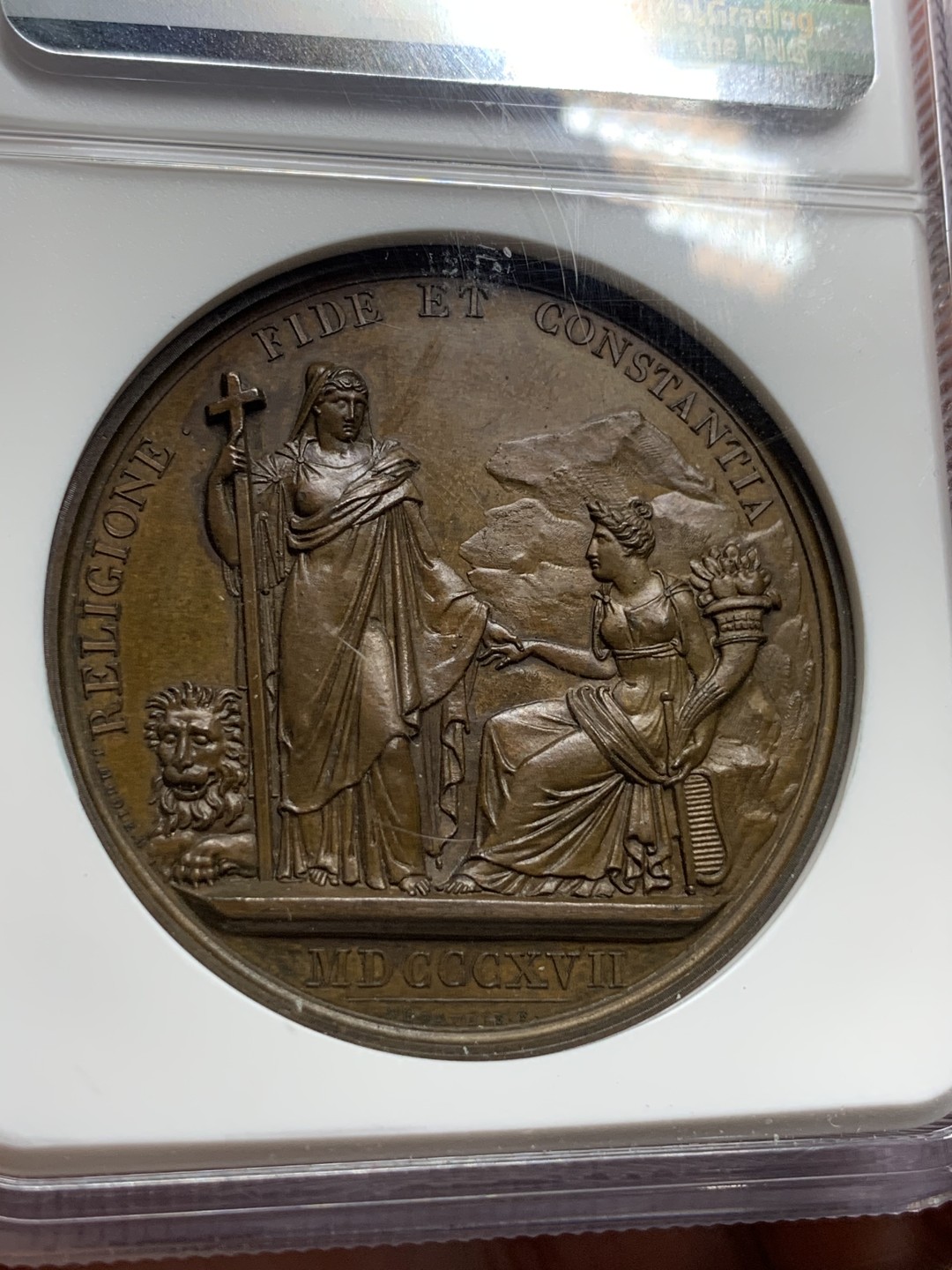 《竞宝斋》第106场-周日，周一 2场连拍（全场包邮） NGC-MS64 1820 英国荣耀的历史之滑铁卢战役纪念章 人物饱满 细节爆满