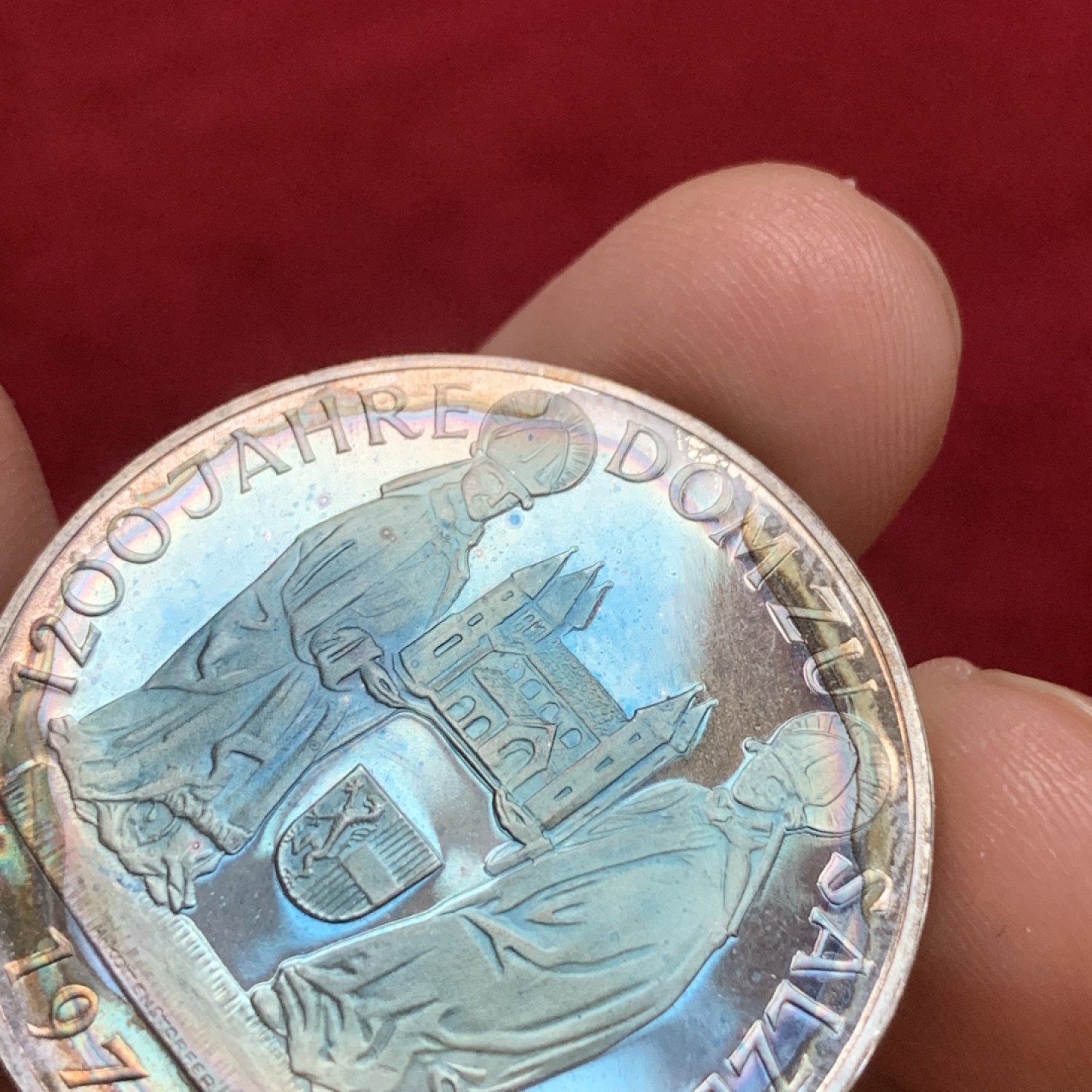 《竞宝斋》第106场-周日，周一 2场连拍（全场包邮） 奥地利共和国萨尔茨堡城市纪念银币 1974年 50先令精制币 这种是精制币放牛皮纸袋里生成的老彩十分亮眼