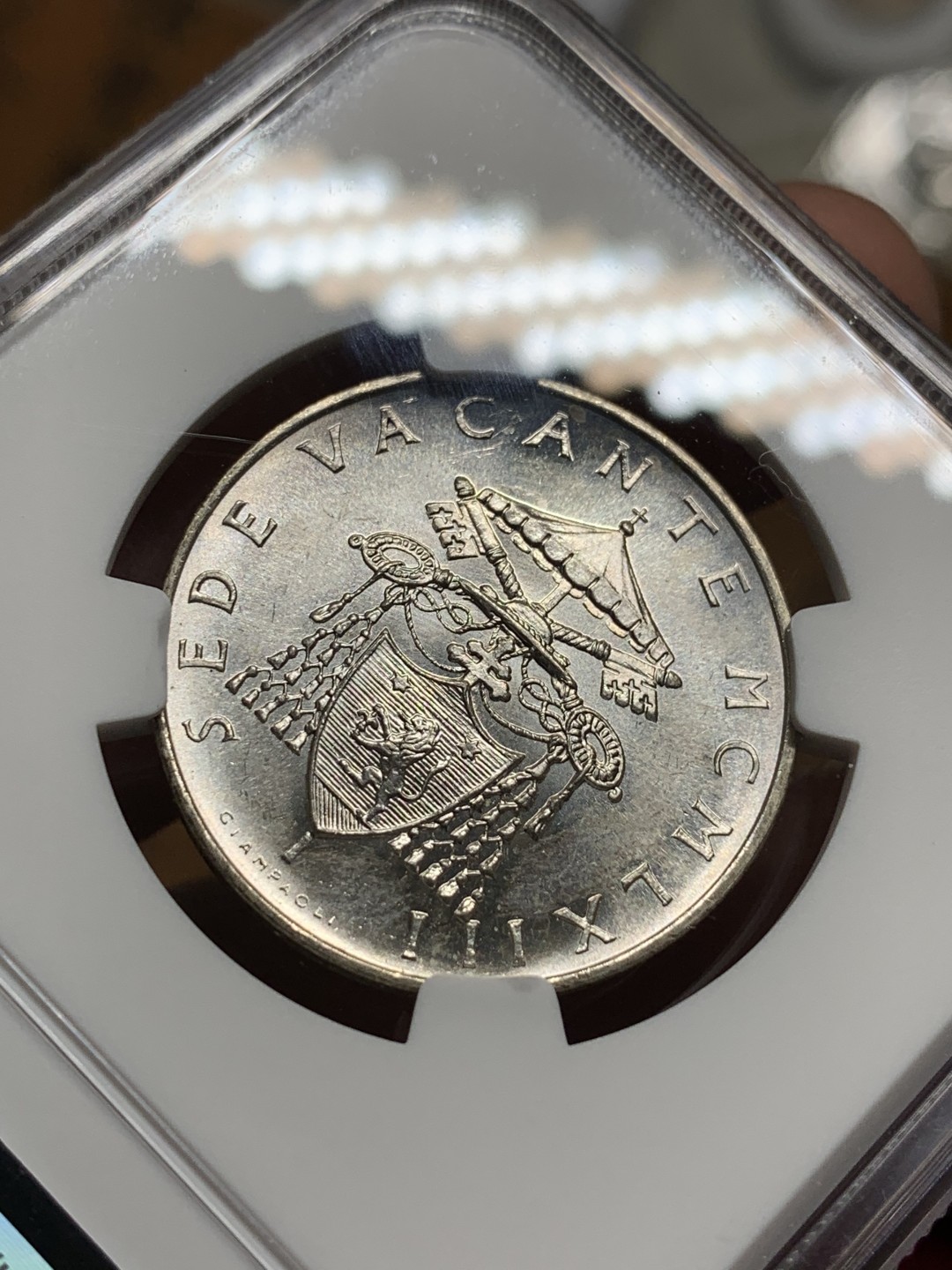 《竞宝斋》第106场-周日，周一 2场连拍（全场包邮） NGC MS63 梵蒂冈1963年教皇缺位500里拉银币