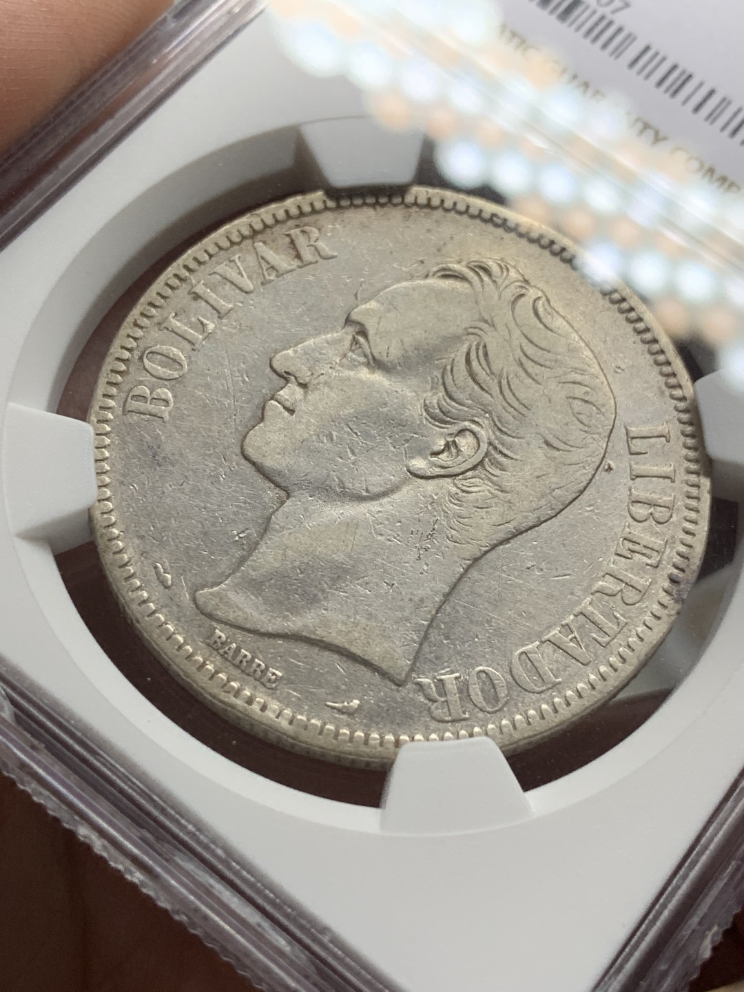 《竞宝斋》第106场-周日，周一 2场连拍（全场包邮） NGC-VFD 委内瑞拉 1910年 5玻利瓦尔银币 早期年份