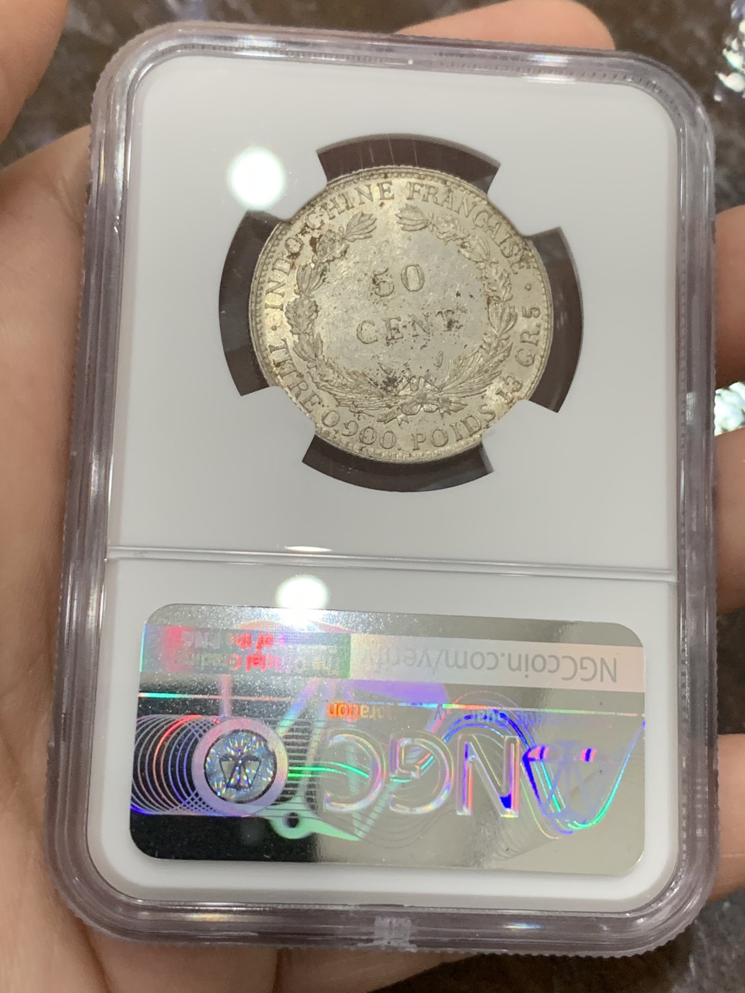 《竞宝斋》第106场-周日，周一 2场连拍（全场包邮） NGC MS62 法属印支1936年坐洋50分银币 原光品相