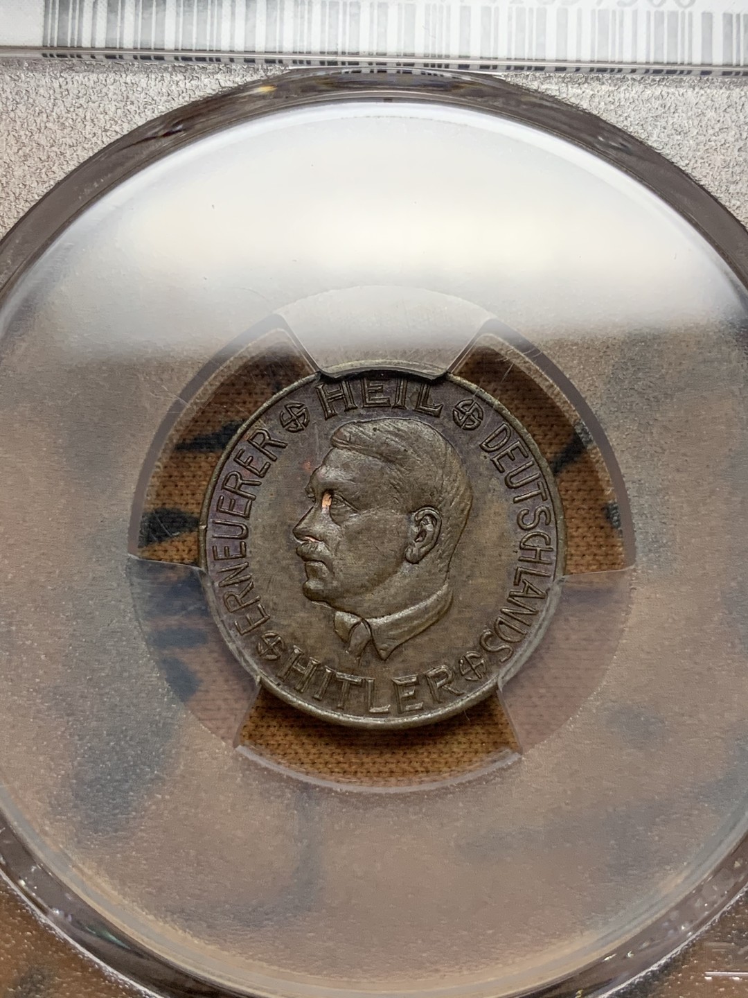 《竞宝斋》第106场-周日，周一 2场连拍（全场包邮） PCGS UNC97 德国1938年 小胡子 50芬尼 代用币 这个头像带面值的基本见不到，这个细节好给了97 比较遗憾
