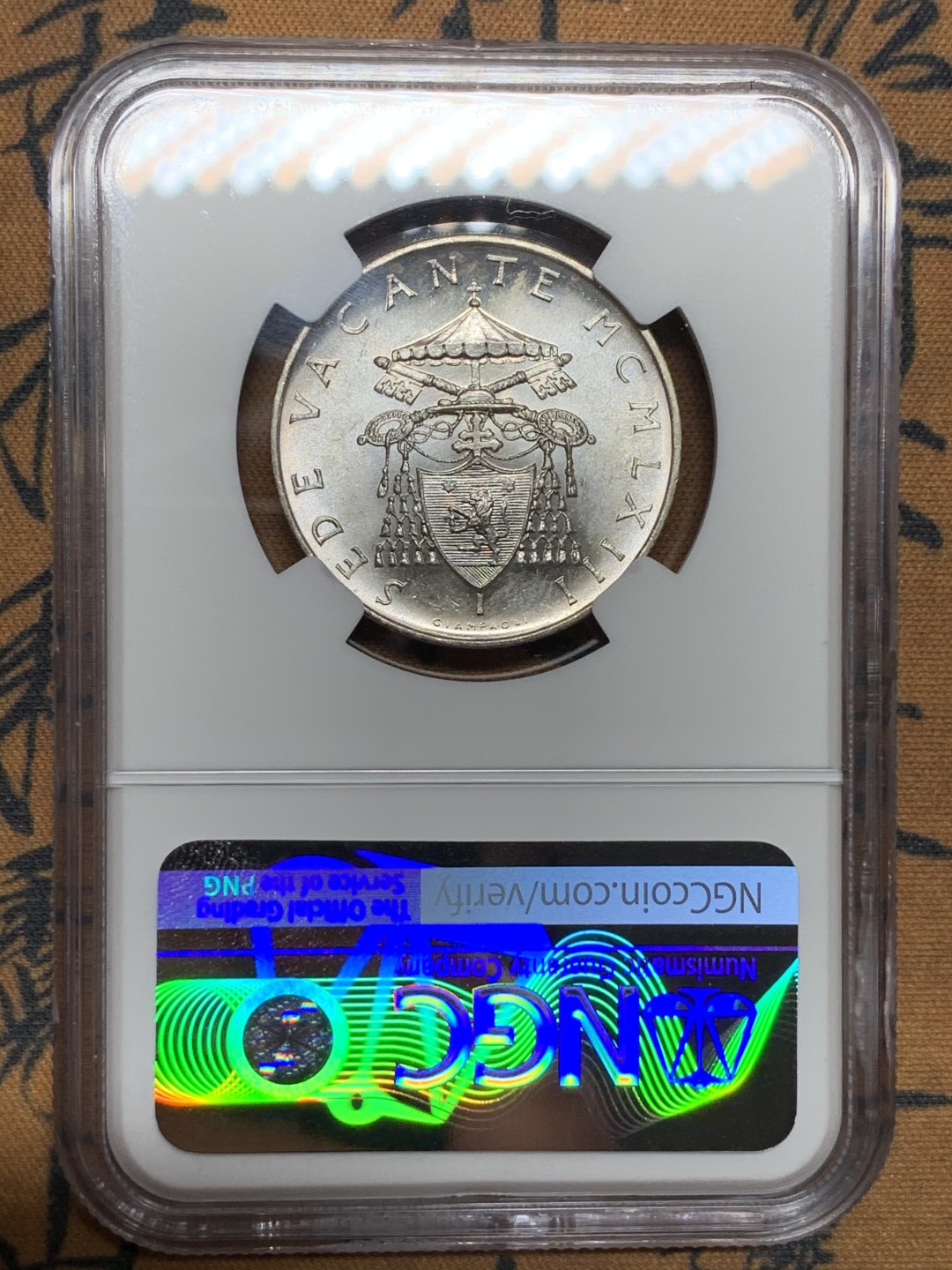 《竞宝斋》第106场-周日，周一 2场连拍（全场包邮） NGC MS63 梵蒂冈1963年教皇缺位500里拉银币