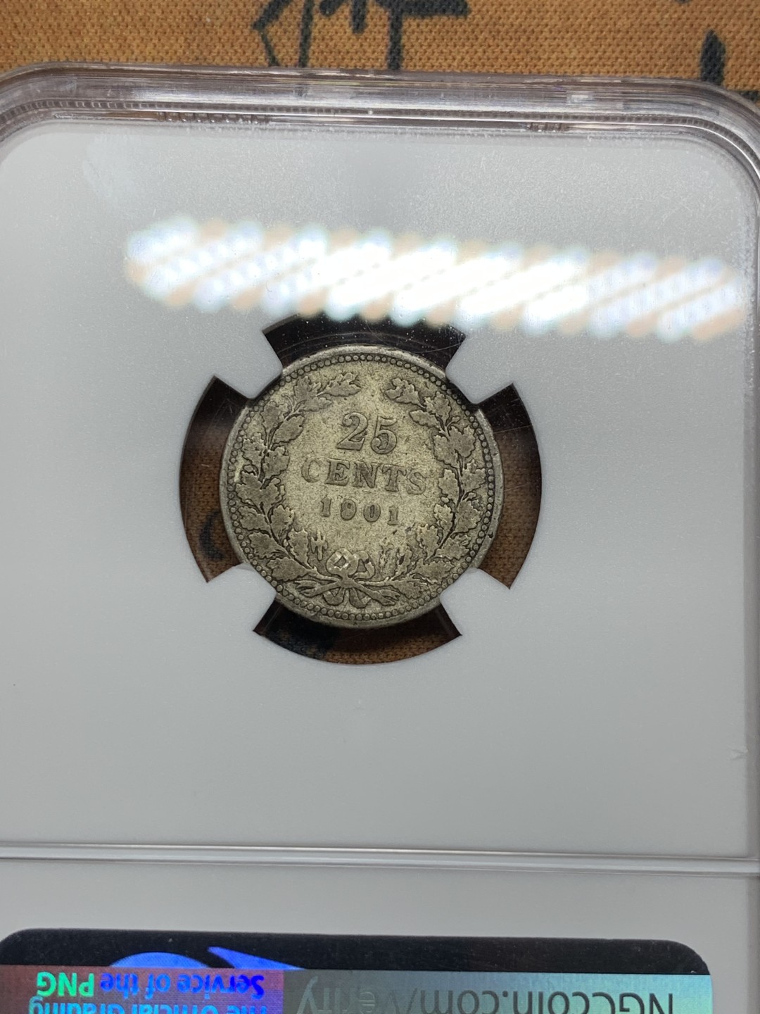 《竞宝斋》第106场-周日，周一 2场连拍（全场包邮） NGC F12  荷兰 1901年  25分银币  极少见小萝莉辅币