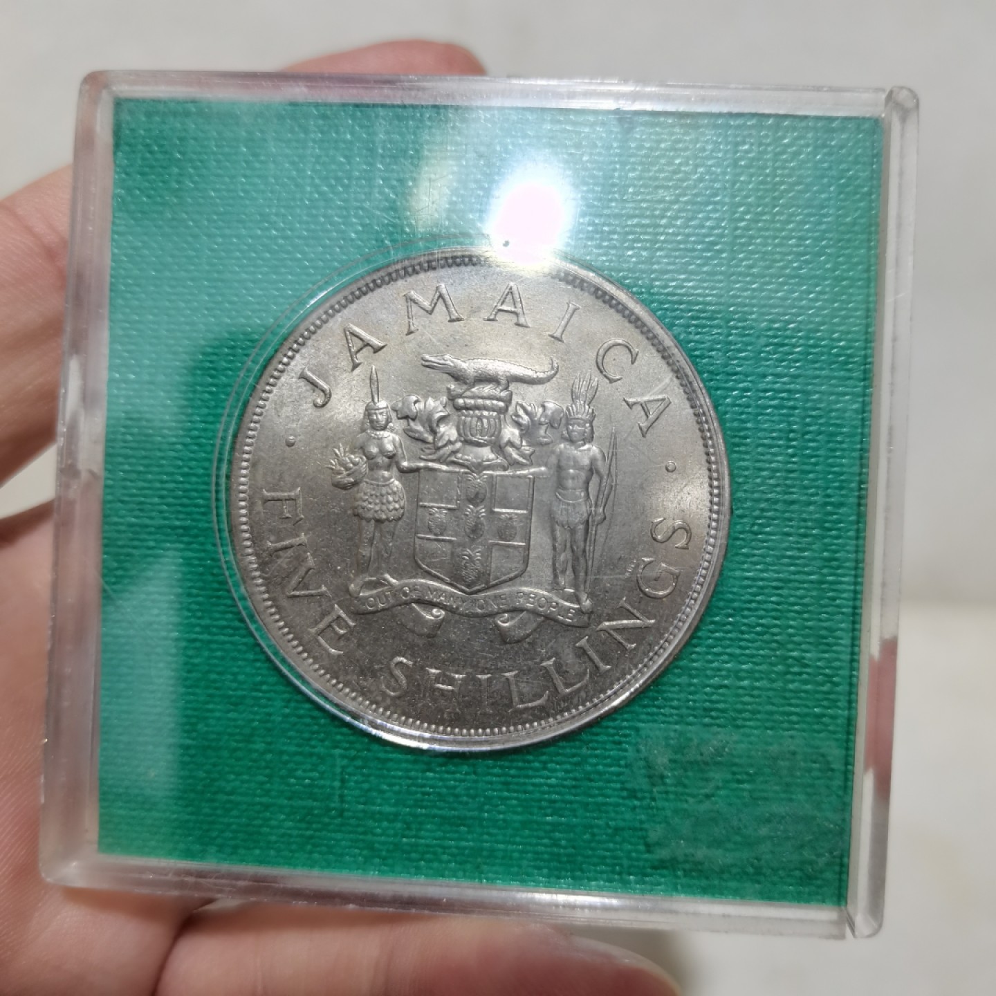爱淘收藏麦稀奇专场首拍，包邮无押无佣金. 原盒牙买加1966年英联邦运动会5先令克朗币纪念币