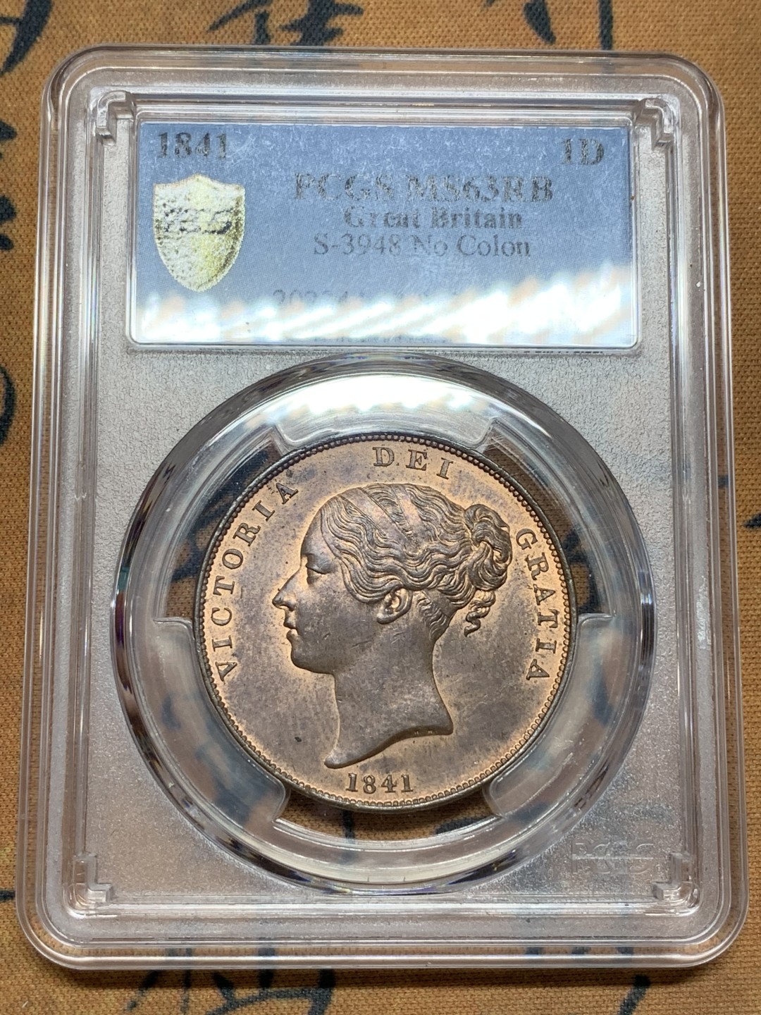 《竞宝斋》第106场-周日，周一 2场连拍（全场包邮） PCGS-MS63RB 英国1841年维多利亚1便士大铜币，维多利亚1便士首年份 状态实为难得
