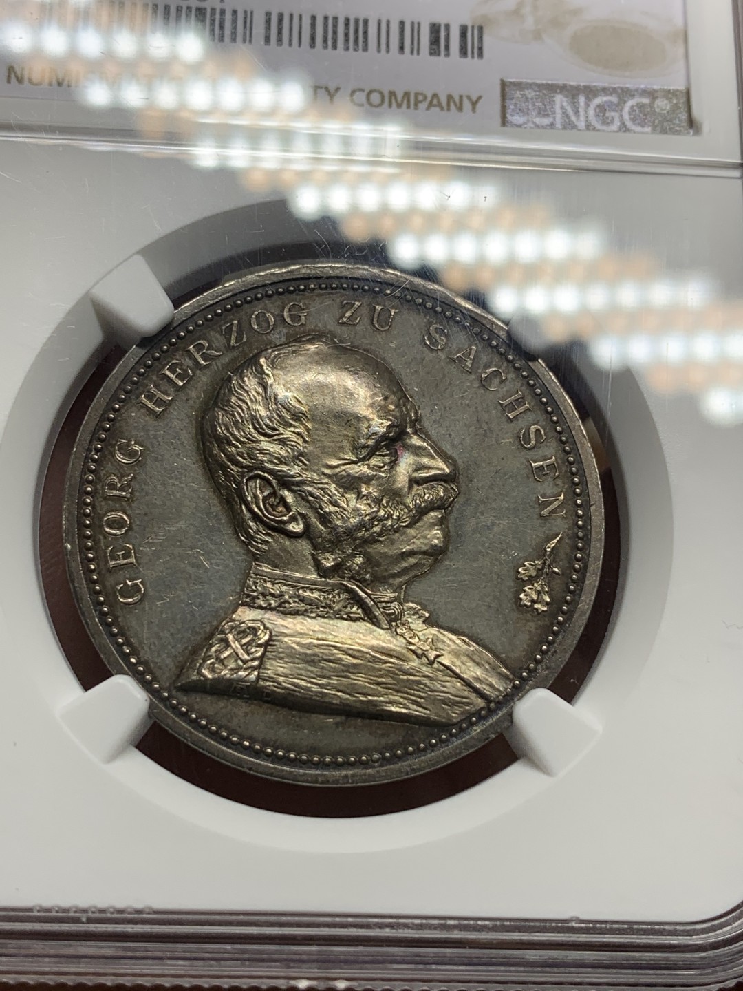 《竞宝斋》第106场-周日，周一 2场连拍（全场包邮） NGC-UNC 德国1896萨克森军事庆典银章