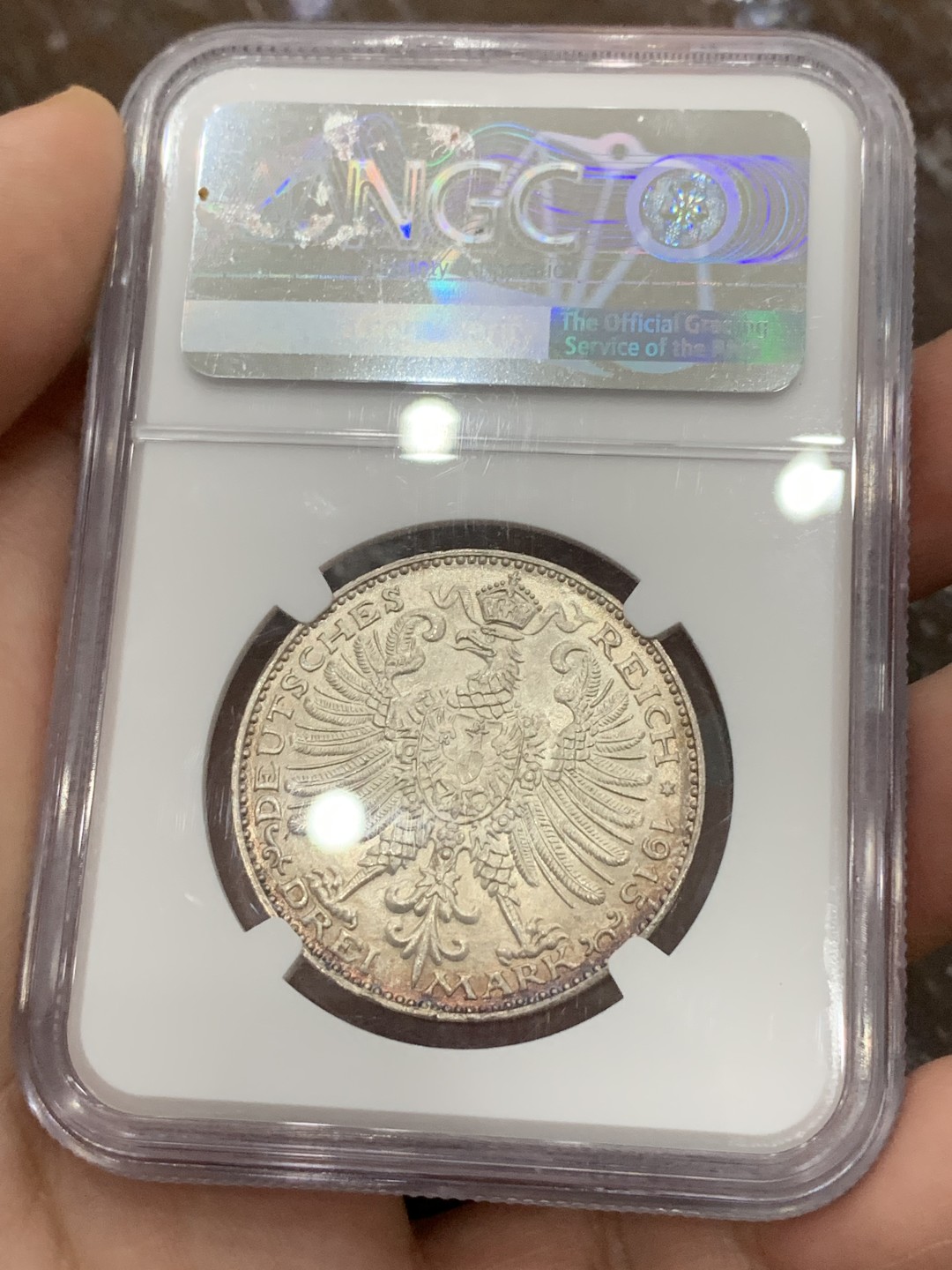 《竞宝斋》第106场-周日，周一 2场连拍（全场包邮） NGC  MS62 德国 1915年 萨克森-魏玛-爱森纳赫 3马克银币 少见品种