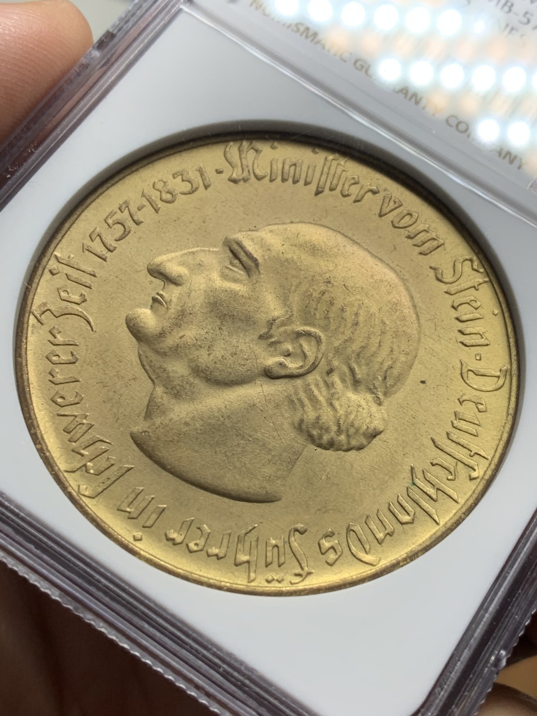 《竞宝斋》第106场-周日，周一 2场连拍（全场包邮） NGC-MS64 德国魏玛共和国 1923年 大马币 500万马克 铜币