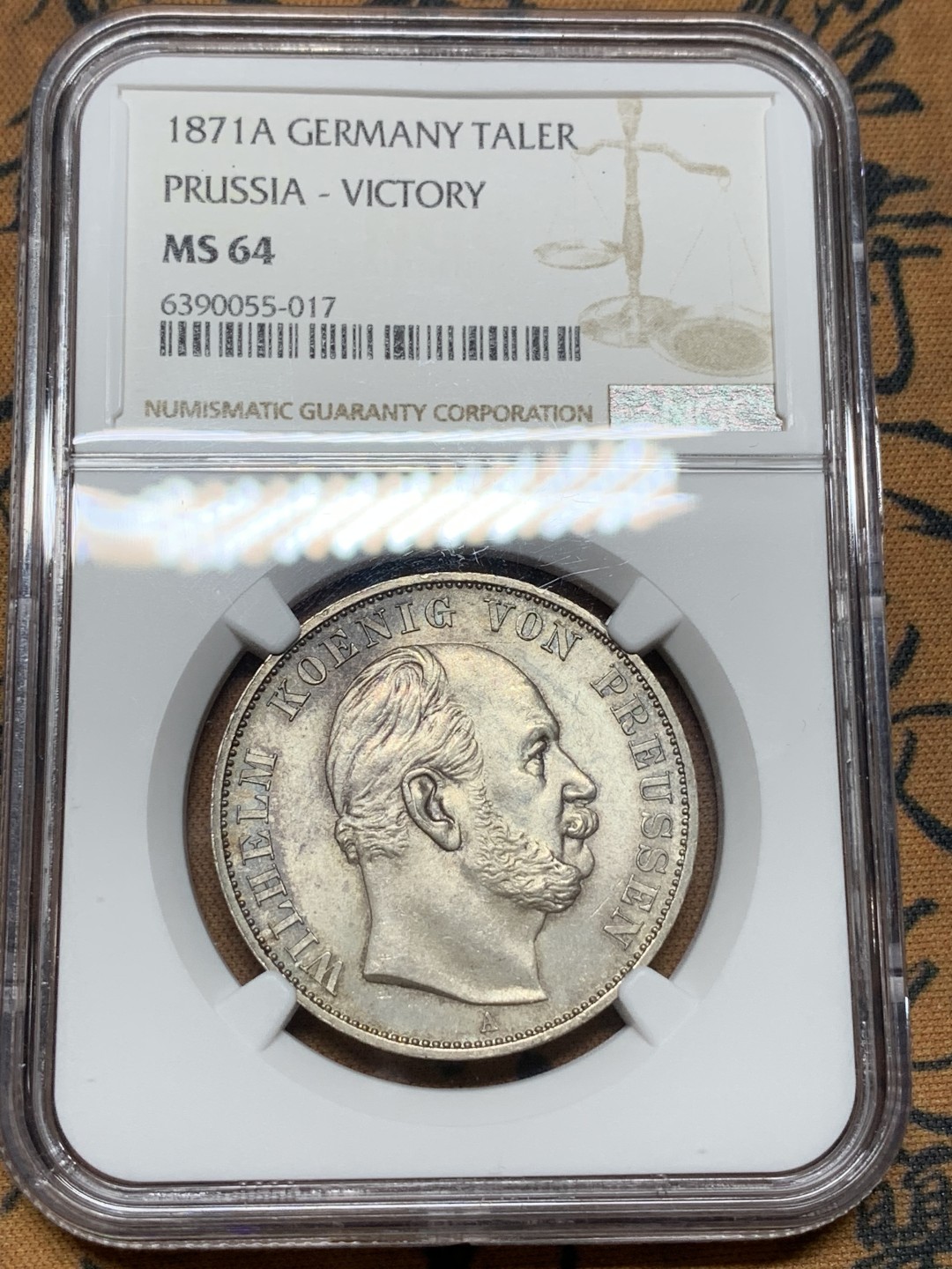 《竞宝斋》第106场-周日，周一 2场连拍（全场包邮） NGC-MS64 德国1871年普鲁士胜利泰勒，近期涨价的品种 高分好包浆