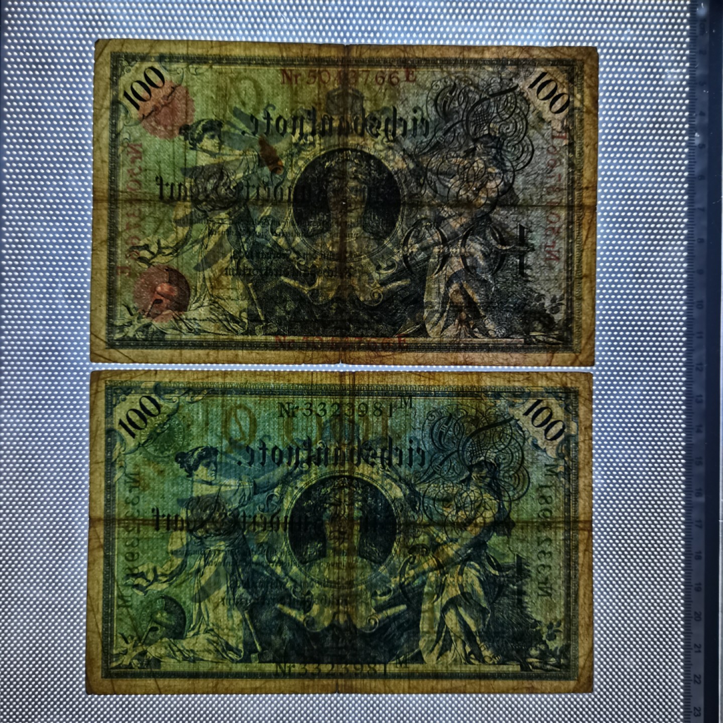 爱淘收藏麦稀奇专场首拍，包邮无押无佣金. 德国1908年100马克红码绿码两张一组