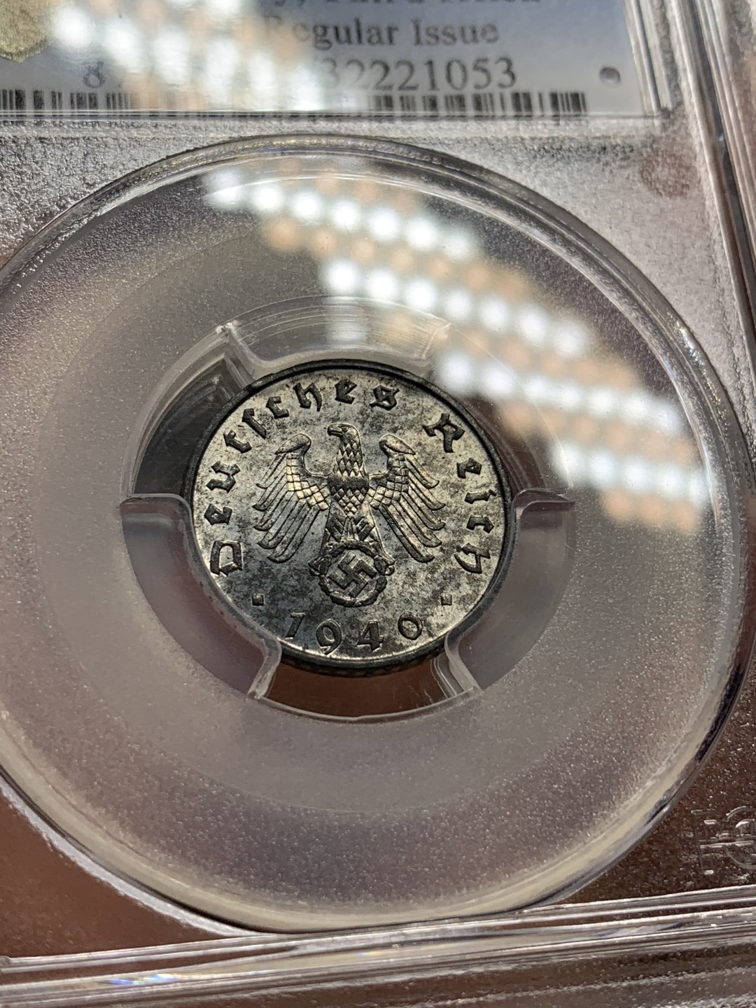 《竞宝斋》第106场-周日，周一 2场连拍（全场包邮） PCGS-MS63 德国第三帝国1940年5芬尼锌币，锌币不易保存，少见好品