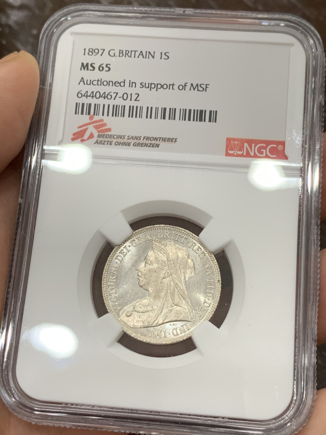 《竞宝斋》第106场-周日，周一 2场连拍（全场包邮） NGC-MS65，1897年英国维多利亚披纱1先令，MSF特拍特殊标签，完美转光，可收藏