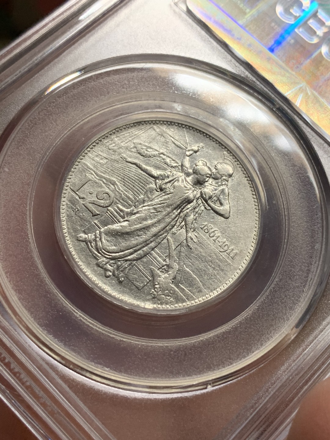 《竞宝斋》第106场-周日，周一 2场连拍（全场包邮） 公博ms61 意大利“托奶”建国2里拉 银币 不多见