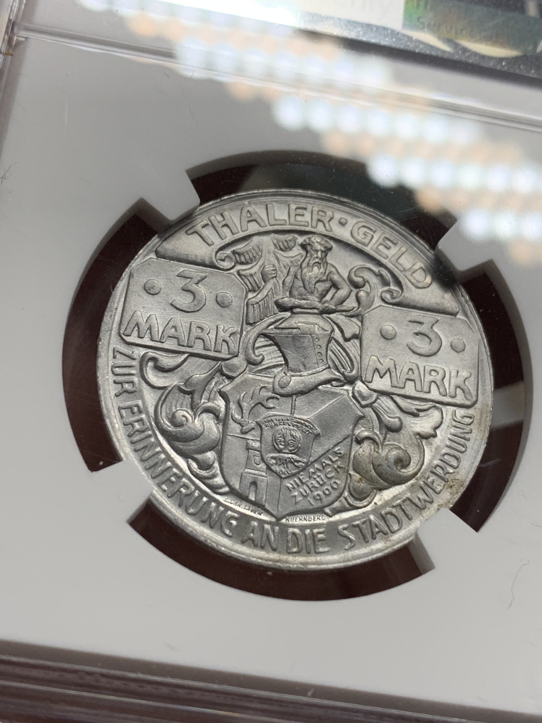 《竞宝斋》第106场-周日，周一 2场连拍（全场包邮） NGC MS66亚军！ 德紧珍藏级尖货 1921年塔勒3马克猎人大铝币，绝美设计传世精品，难得的珍藏良机！