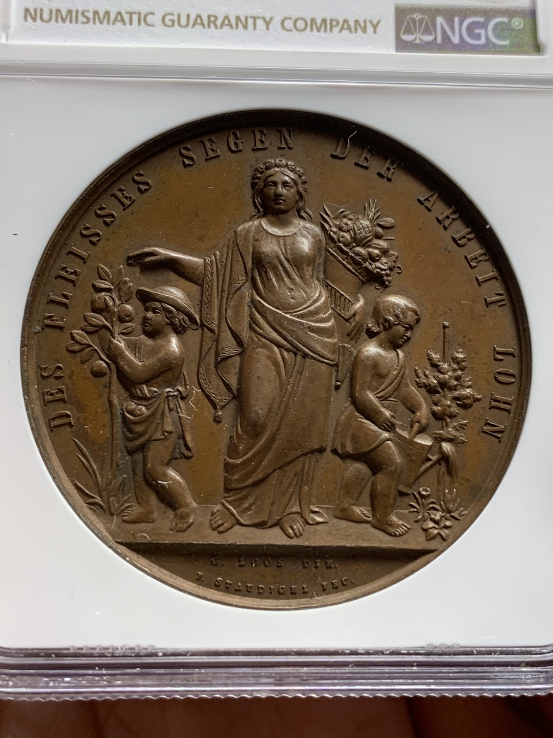 《竞宝斋》第106场-周日，周一 2场连拍（全场包邮） NGC MS64BN 德国农业大赛奖章约1850前后 巧克力色 方寸之间 细节极其丰富