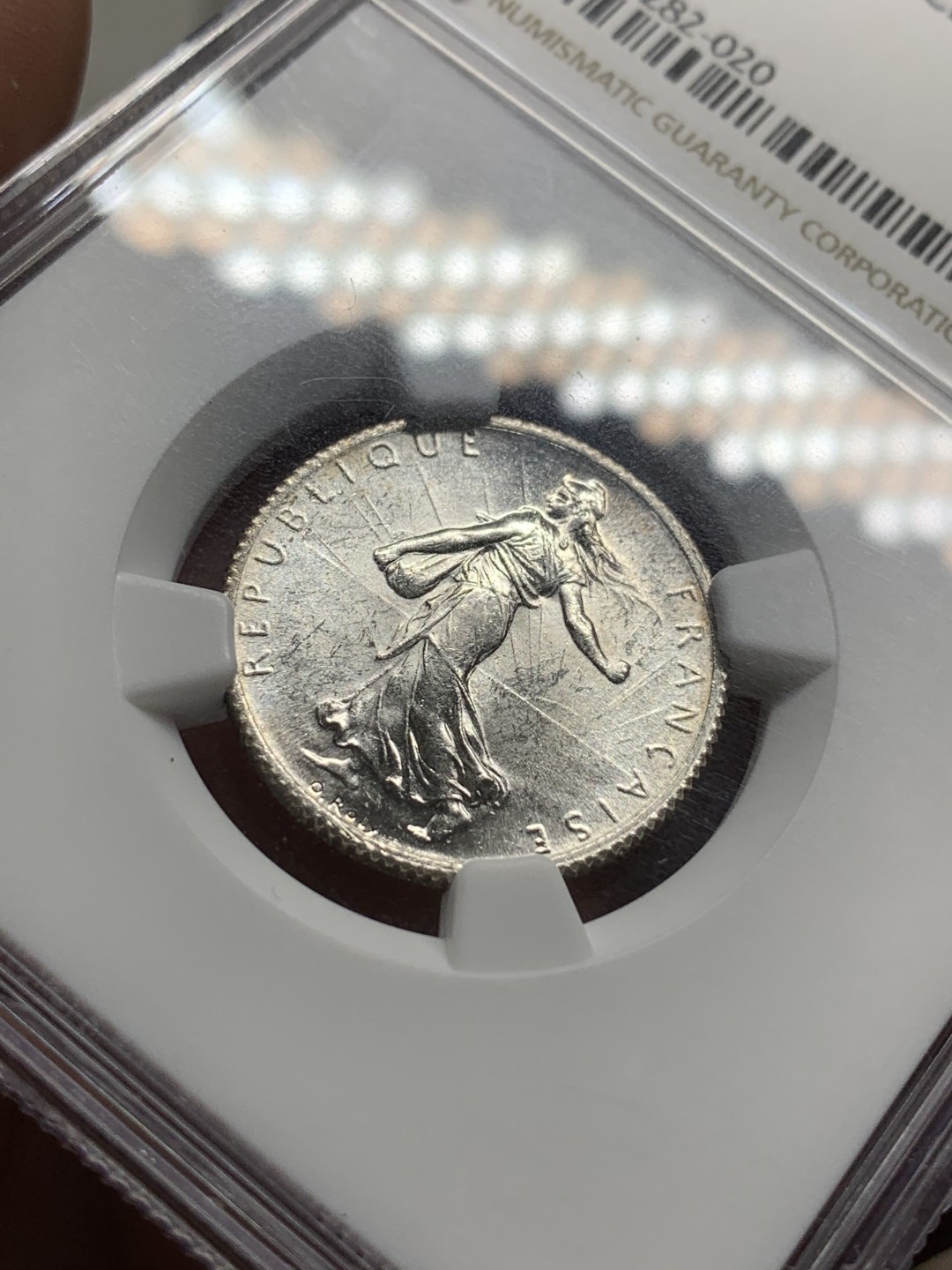 《竞宝斋》第106场-周日，周一 2场连拍（全场包邮） NGC MS62 法国1919 1法郎 银币 播种女神 罗蒂 经典款