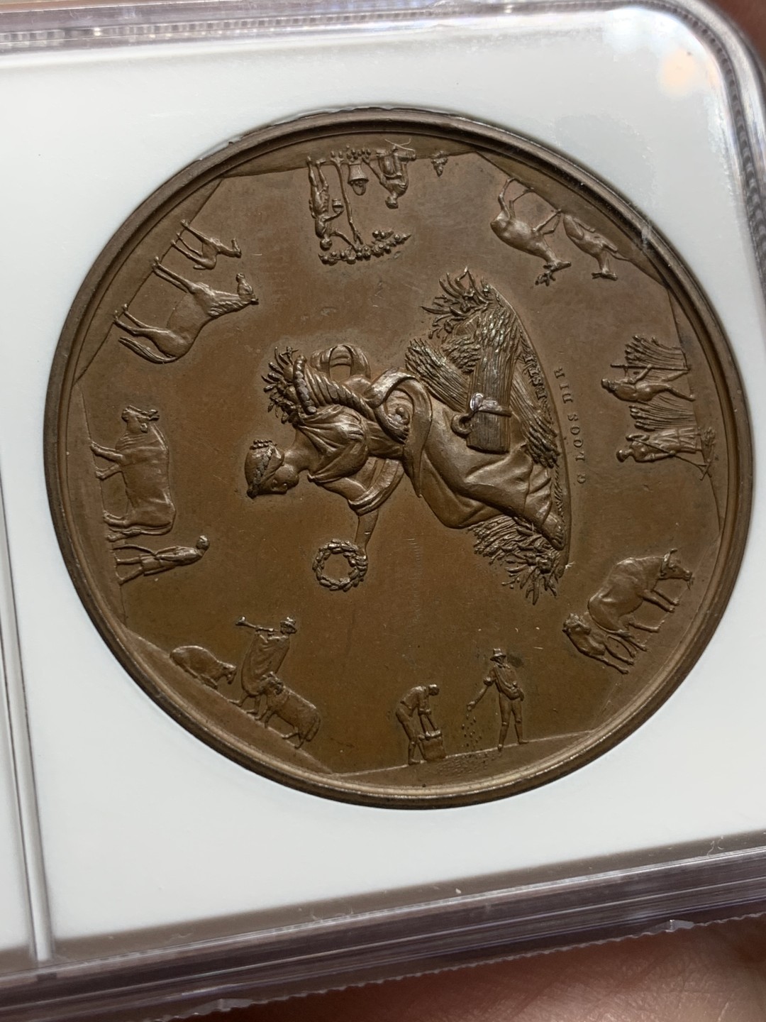 《竞宝斋》第106场-周日，周一 2场连拍（全场包邮） NGC MS64BN 德国农业大赛奖章约1850前后 巧克力色 方寸之间 细节极其丰富