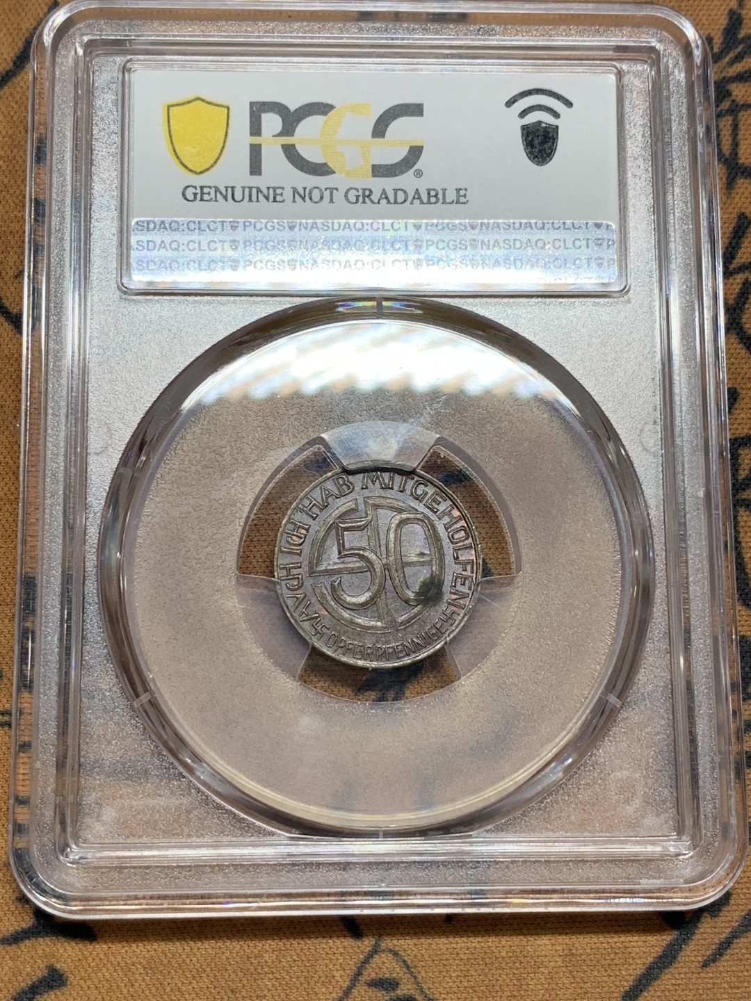 《竞宝斋》第106场-周日，周一 2场连拍（全场包邮） PCGS UNC97 德国1938年 小胡子 50芬尼 代用币 这个头像带面值的基本见不到，这个细节好给了97 比较遗憾