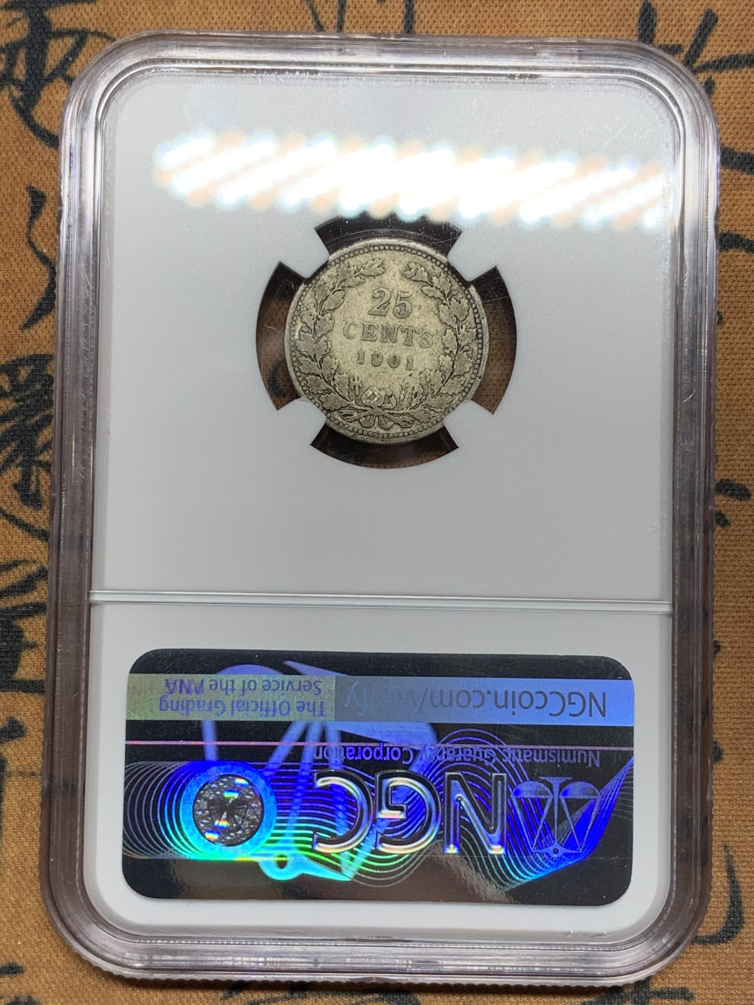 《竞宝斋》第106场-周日，周一 2场连拍（全场包邮） NGC F12  荷兰 1901年  25分银币  极少见小萝莉辅币