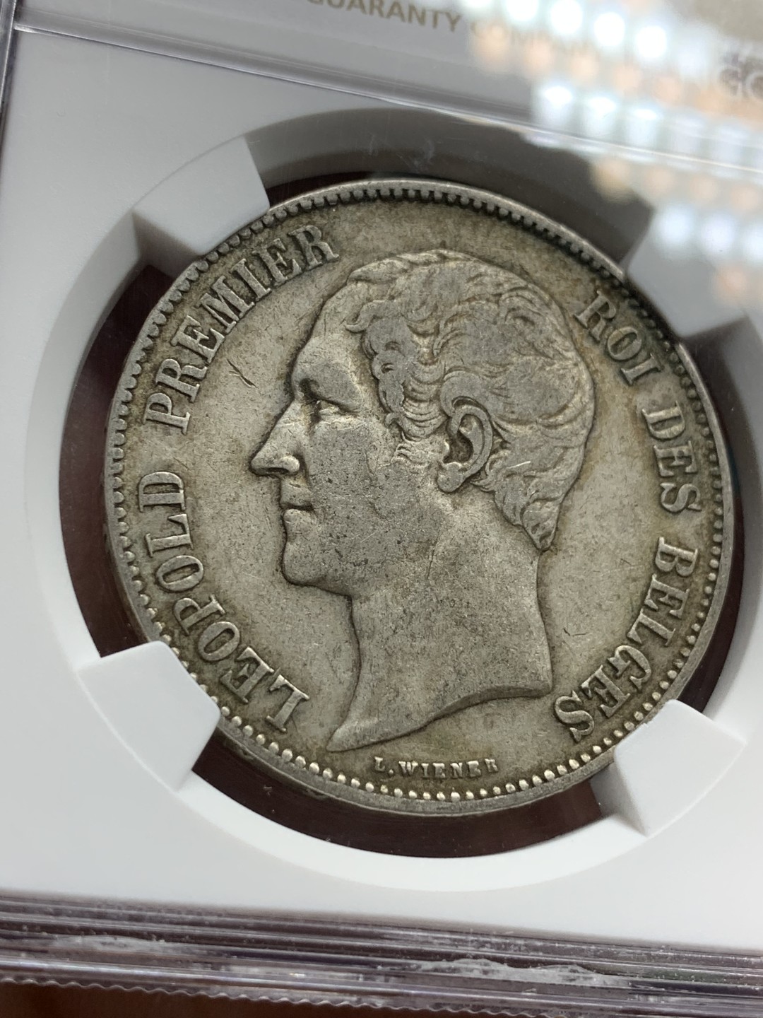 《竞宝斋》第106场-周日，周一 2场连拍（全场包邮） NGC-AU50 比利时1865 利奥波德一世 5法郎大银币 这年份比较少