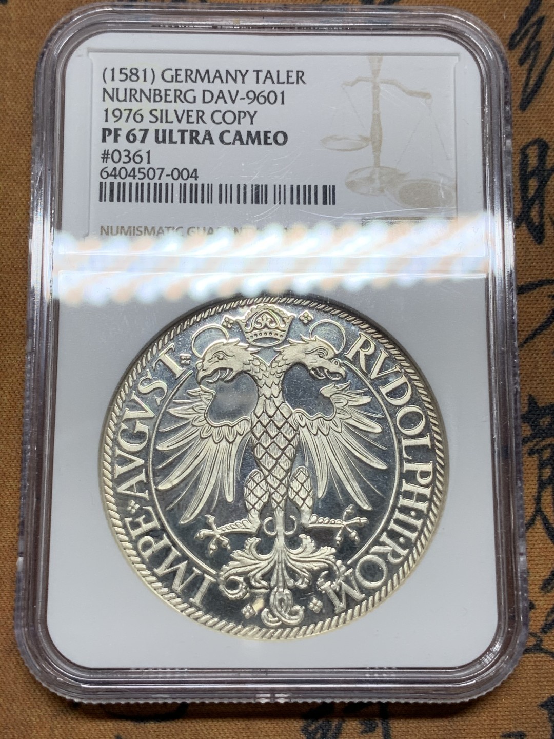 《竞宝斋》第106场-周日，周一 2场连拍（全场包邮） NGC PF67 德国（1581）纽伦堡 烧鸡泰勒大银币 1976复刻版 不错的品种