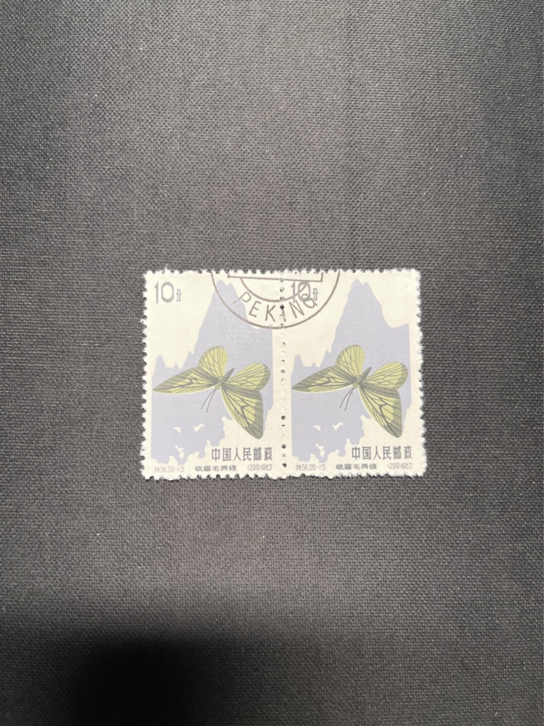 洪涛臻品 精选邮票限时拍卖第五十五期 特56蝴蝶盖销  20-15 全品 2连一组★中间戳★版撕全品嘎嘎绝★中心全钢戳，非常漂亮，收藏首选★面艳胶白，六珍之一，非常受欢迎的品种，新票价格高，盖销全品不要错过 