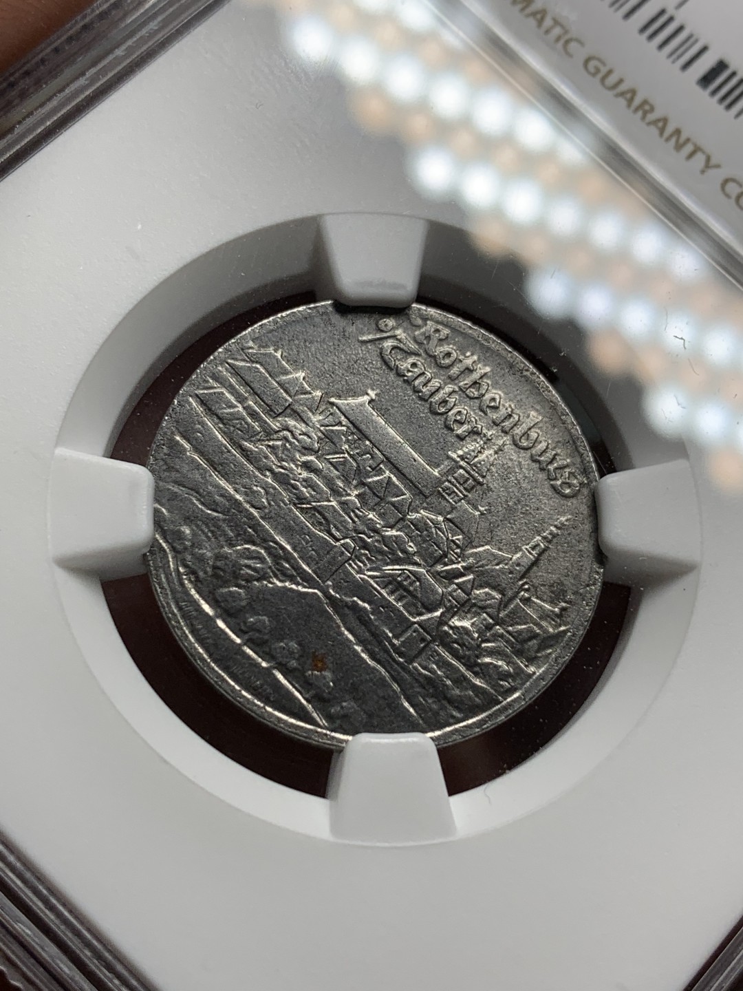 《竞宝斋》第106场-周日，周一 2场连拍（全场包邮） NGC MS63 德国 德紧1921 罗滕堡 25芬妮 少见品种带景观