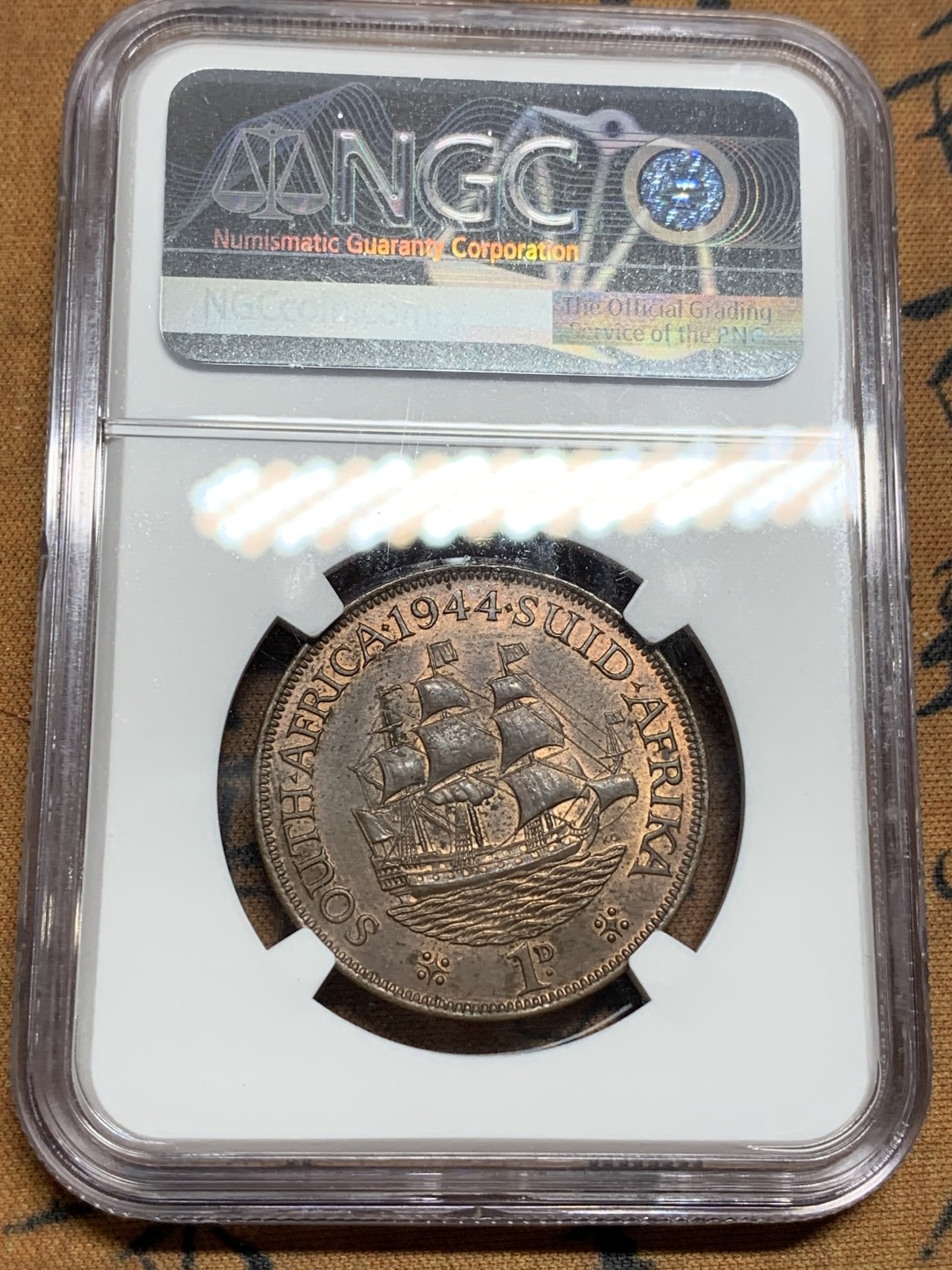 《竞宝斋》第106场-周日，周一 2场连拍（全场包邮） NGC-MS 乔五/乔六便士一对 本土乔五36年细节观感相当好 44年南非乔六光泽温润 海神与帆船