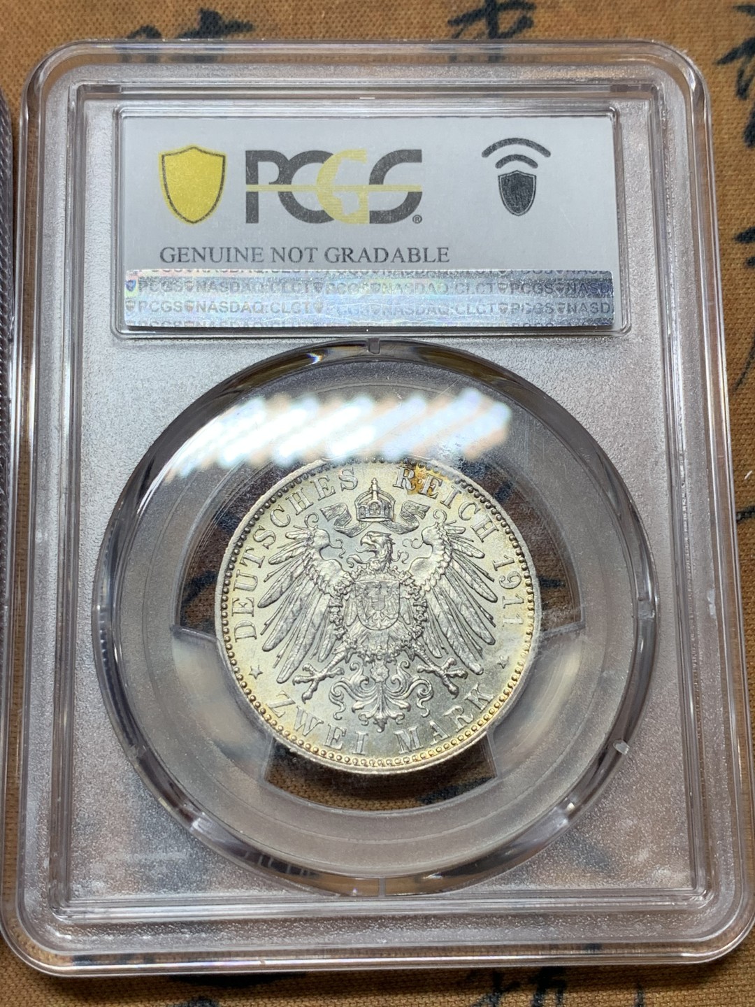 《竞宝斋》第106场-周日，周一 2场连拍（全场包邮） NGC/PCGS-MS61/UNC/AU 德系盒子币一组 2银1铜。含普鲁士3芬尼铜币，巴伐利亚3K银币，巴伐利亚2马克银币。实物状态都很好，银币转光