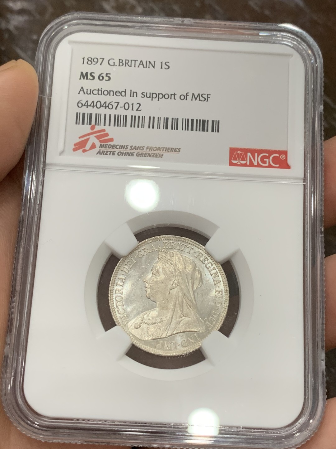 《竞宝斋》第106场-周日，周一 2场连拍（全场包邮） NGC-MS65，1897年英国维多利亚披纱1先令，MSF特拍特殊标签，完美转光，可收藏