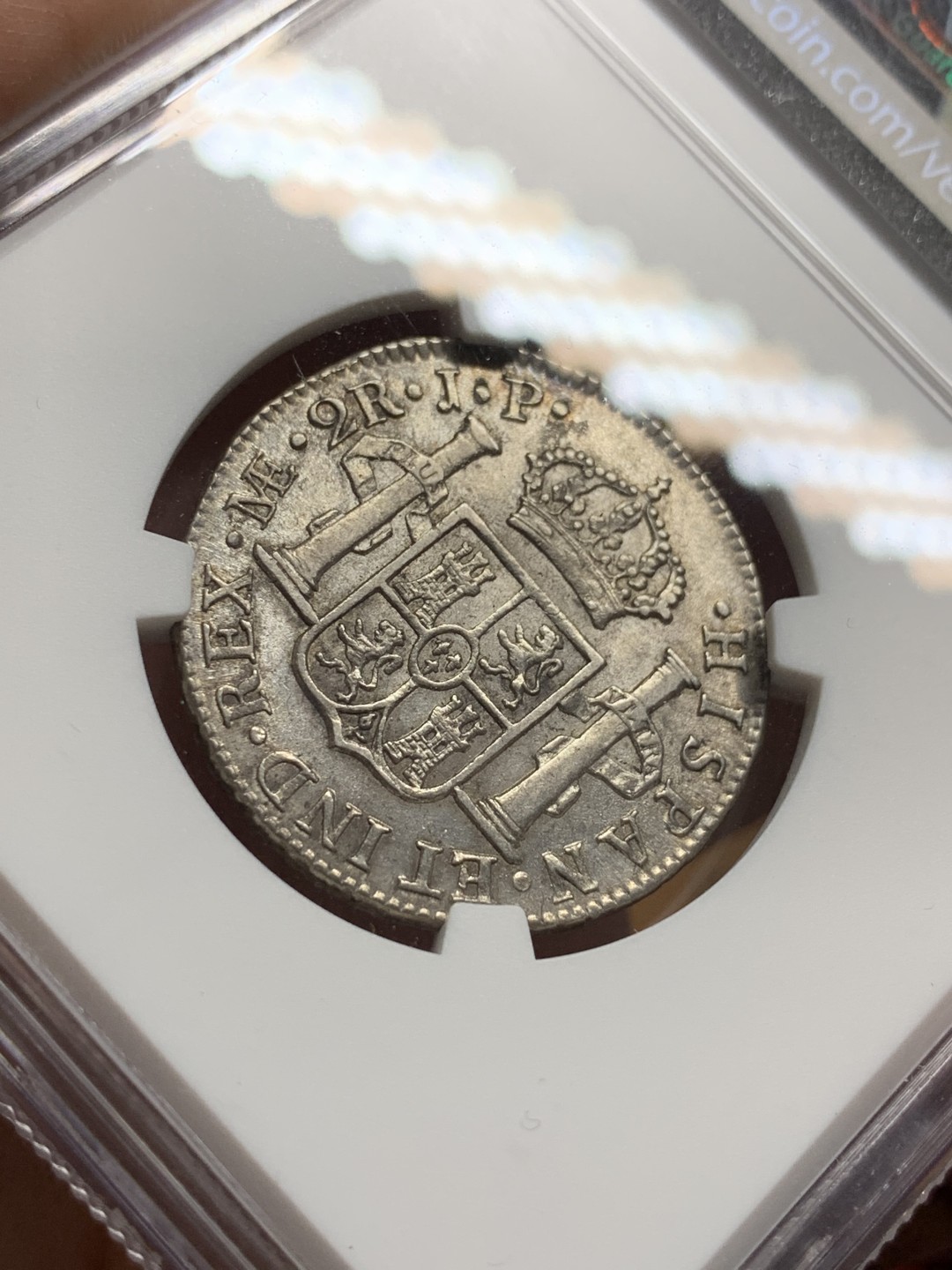 《竞宝斋》第106场-周日，周一 2场连拍（全场包邮） NGC AU55 西属秘鲁1817年费迪南七世2瑞尔银币，少见