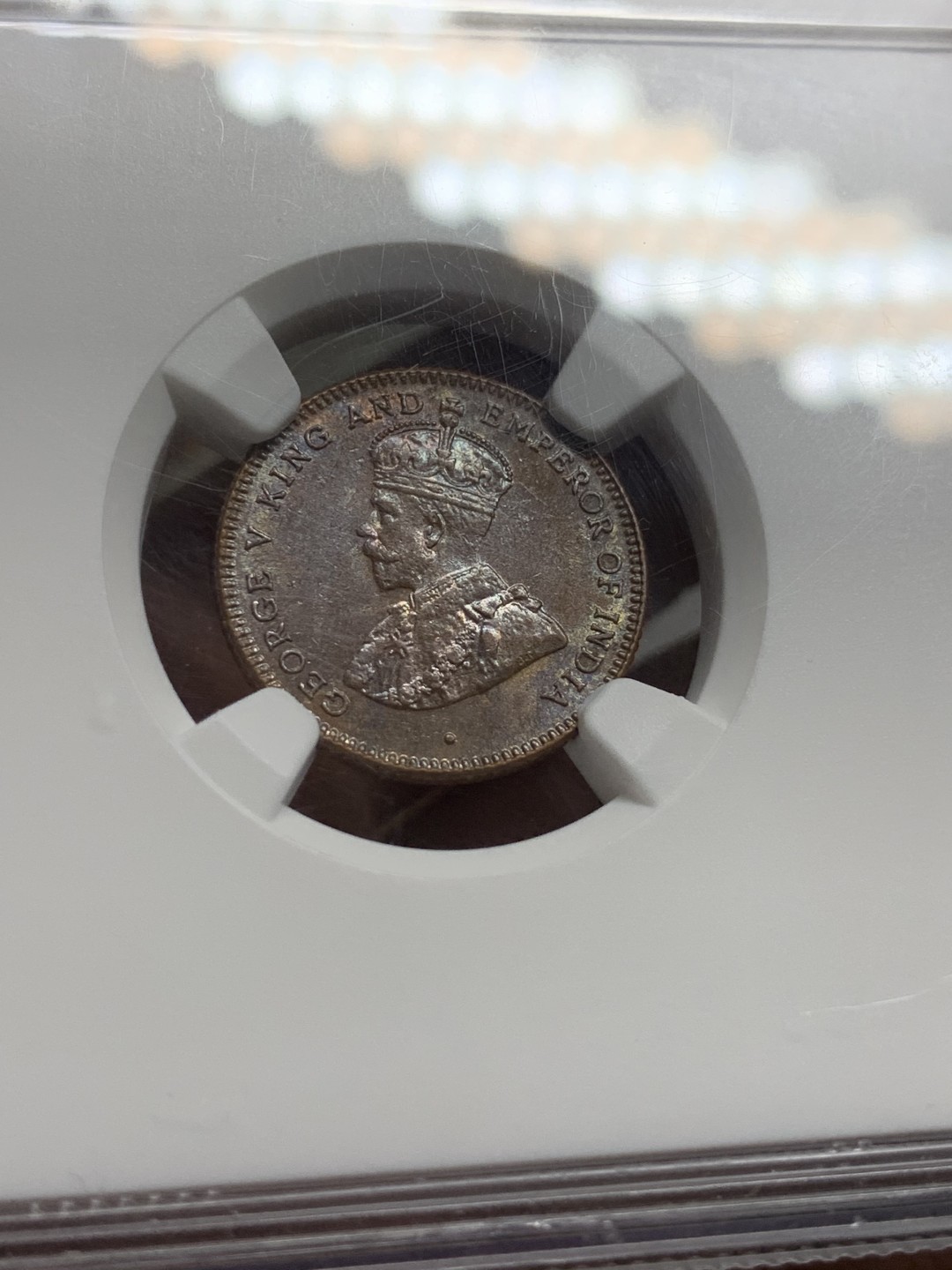 《竞宝斋》第106场-周日，周一 2场连拍（全场包邮） NGC MS63 海峡 乔五 殖民地 1916 1/4分 铜币 巧克力包浆