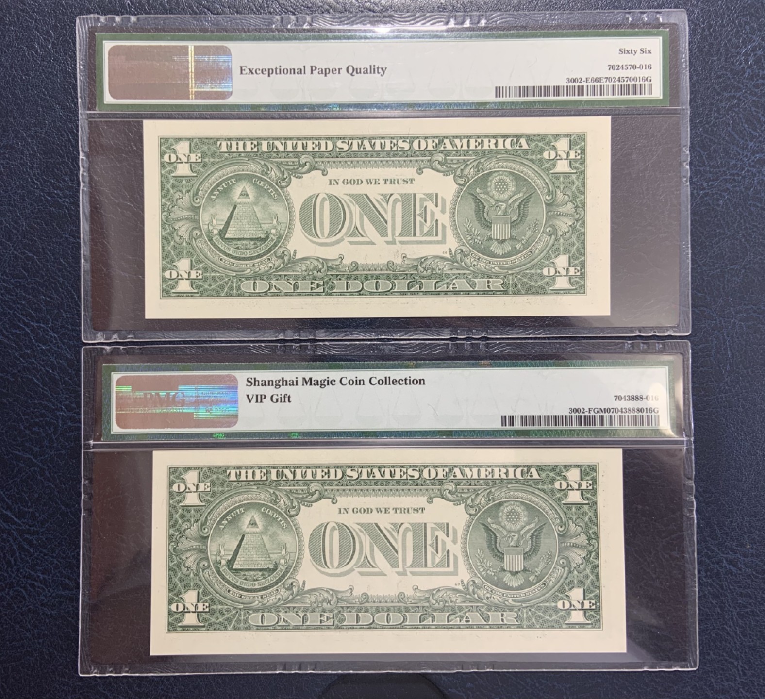 收藏联盟Quantum Auction 第199期拍卖  美国2013年联邦储备券1元两张 PMG66 绝品 豹子号777以及内含狮子号8888 其中一张为币展样品