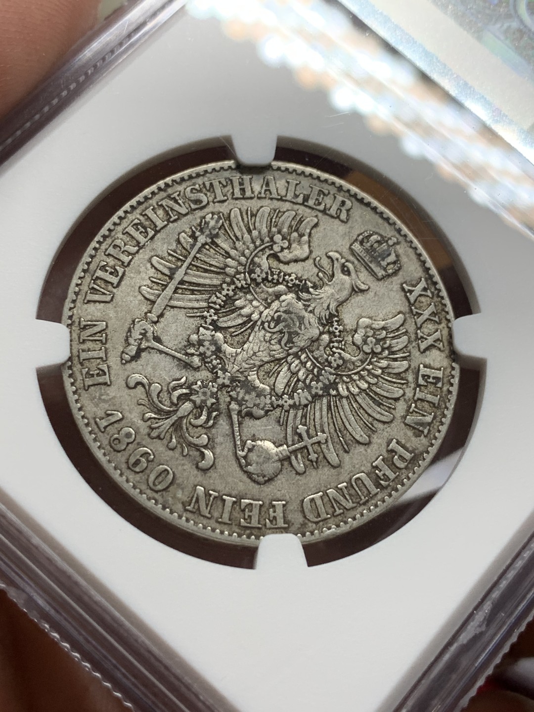 《竞宝斋》第106场-周日，周一 2场连拍（全场包邮） NGC-AU50 德国普鲁士 1860年 洋葱头1泰勒大银币 原味好品