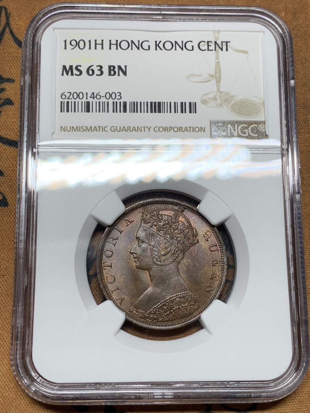 《竞宝斋》第106场-周日，周一 2场连拍（全场包邮） NGC-MS63BN 香港1901H 一仙 铜币 出厂状态 难得