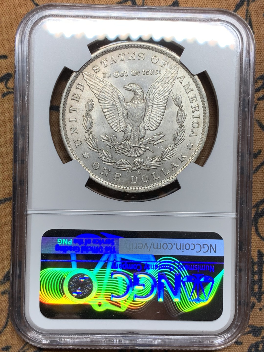 《竞宝斋》第106场-周日，周一 2场连拍（全场包邮） NGC-MS62 美国1884-O年 摩根一元银币 原光好品 较少的厂名