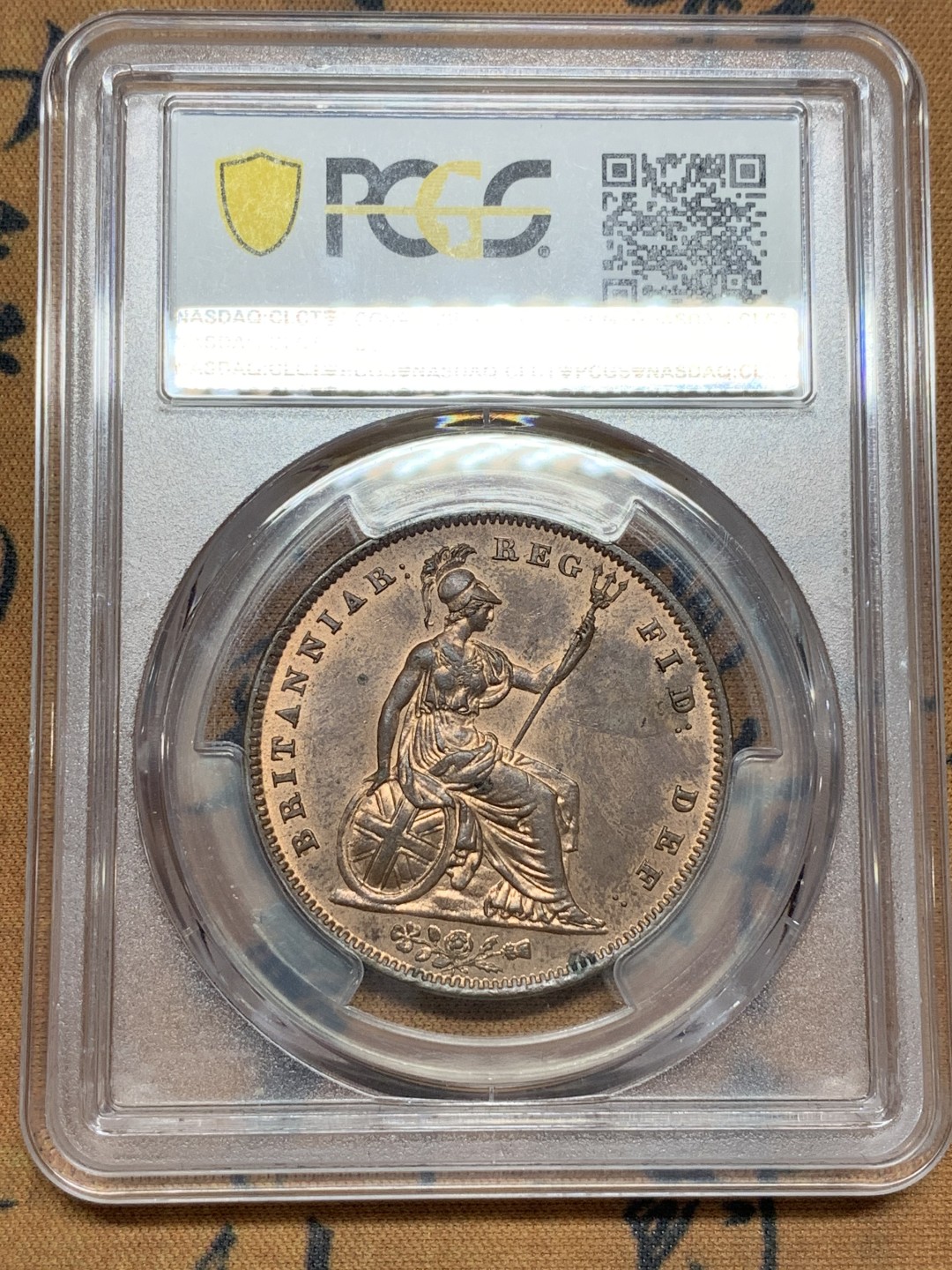 《竞宝斋》第106场-周日，周一 2场连拍（全场包邮） PCGS-MS63RB 英国1841年维多利亚1便士大铜币，维多利亚1便士首年份 状态实为难得