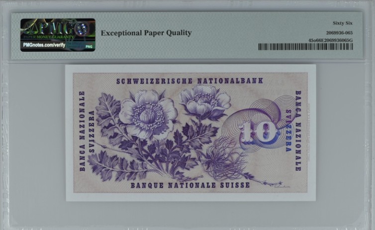 收藏联盟Quantum Auction 第199期拍卖  瑞士1969年10法郎 PMG66