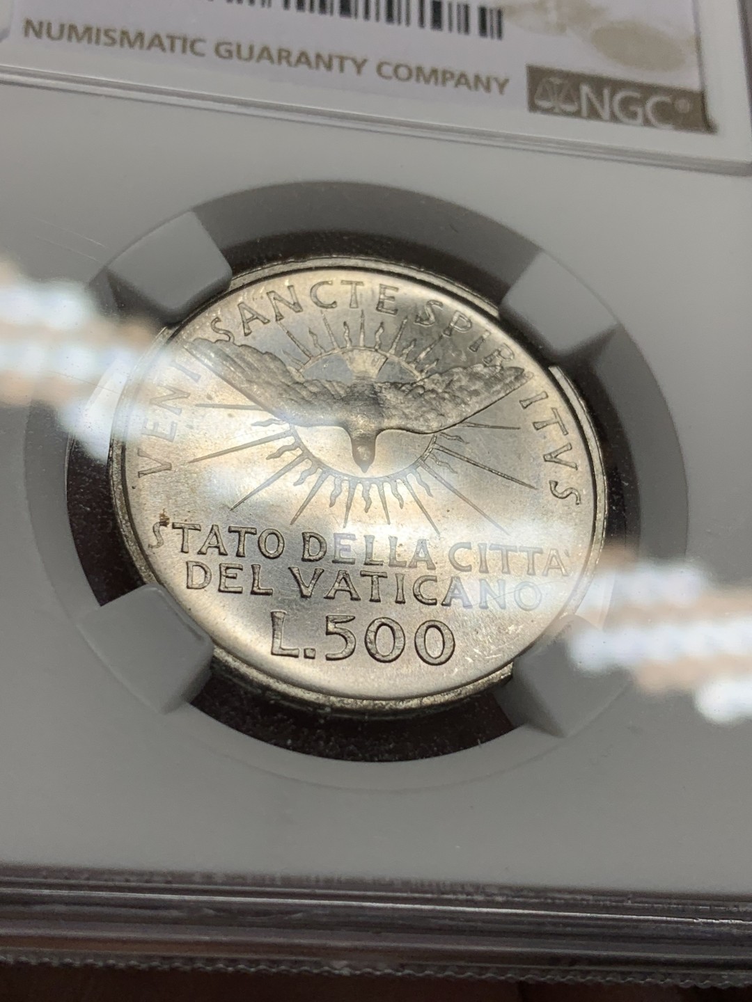 《竞宝斋》第106场-周日，周一 2场连拍（全场包邮） NGC MS63 梵蒂冈1963年教皇缺位500里拉银币