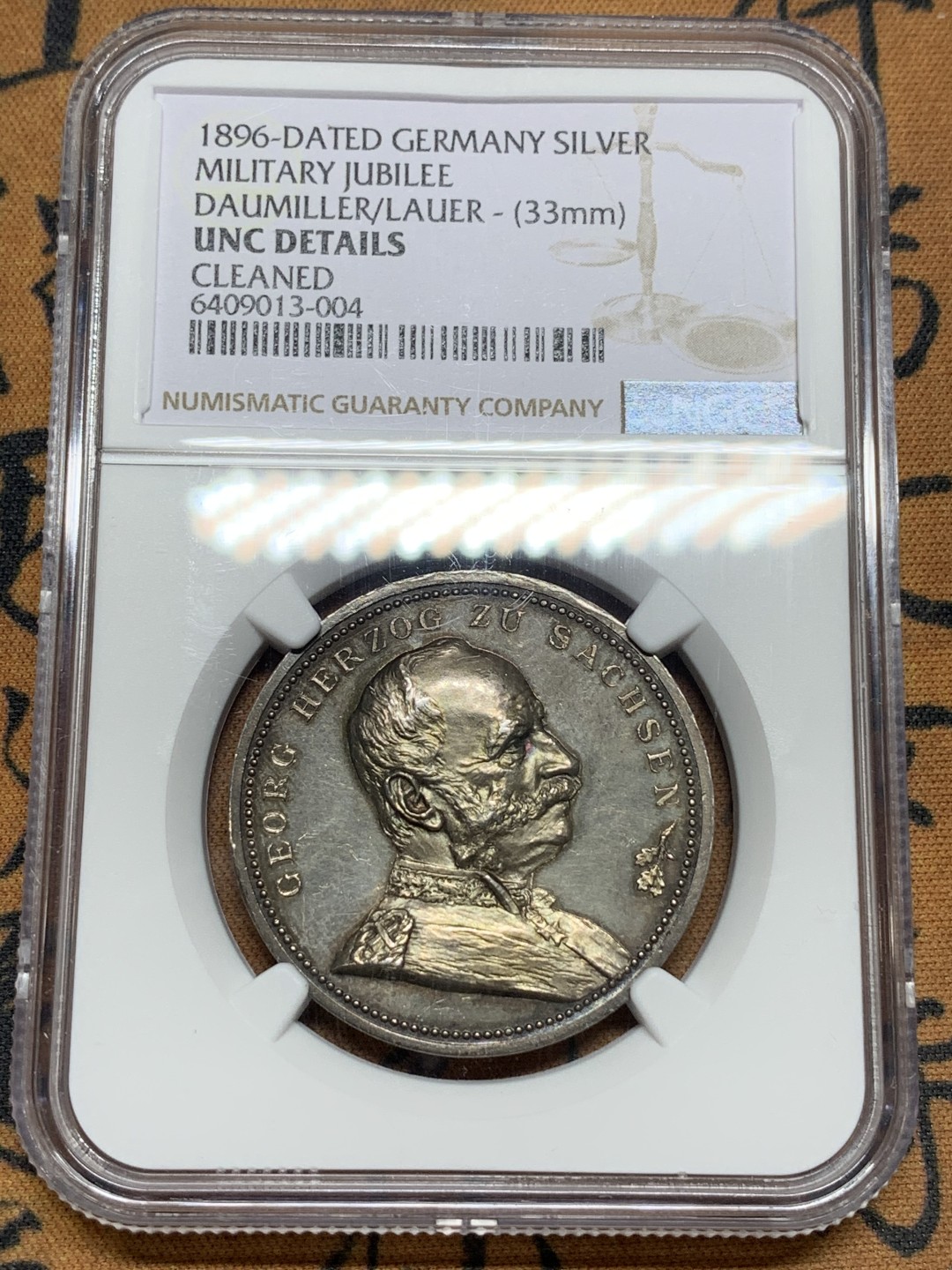 《竞宝斋》第106场-周日，周一 2场连拍（全场包邮） NGC-UNC 德国1896萨克森军事庆典银章