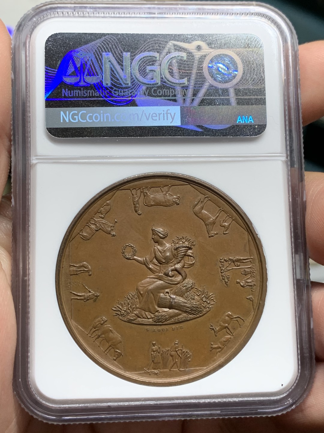 《竞宝斋》第106场-周日，周一 2场连拍（全场包邮） NGC MS64BN 德国农业大赛奖章约1850前后 巧克力色 方寸之间 细节极其丰富