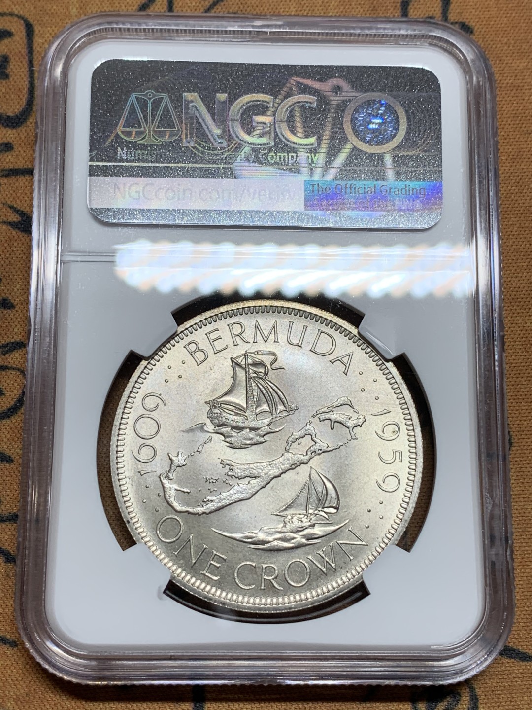 《竞宝斋》第106场-周日，周一 2场连拍（全场包邮） NGC-MS67 百慕大1959年 殖民地纪念 1克朗大银币 顶级品相 变态高分